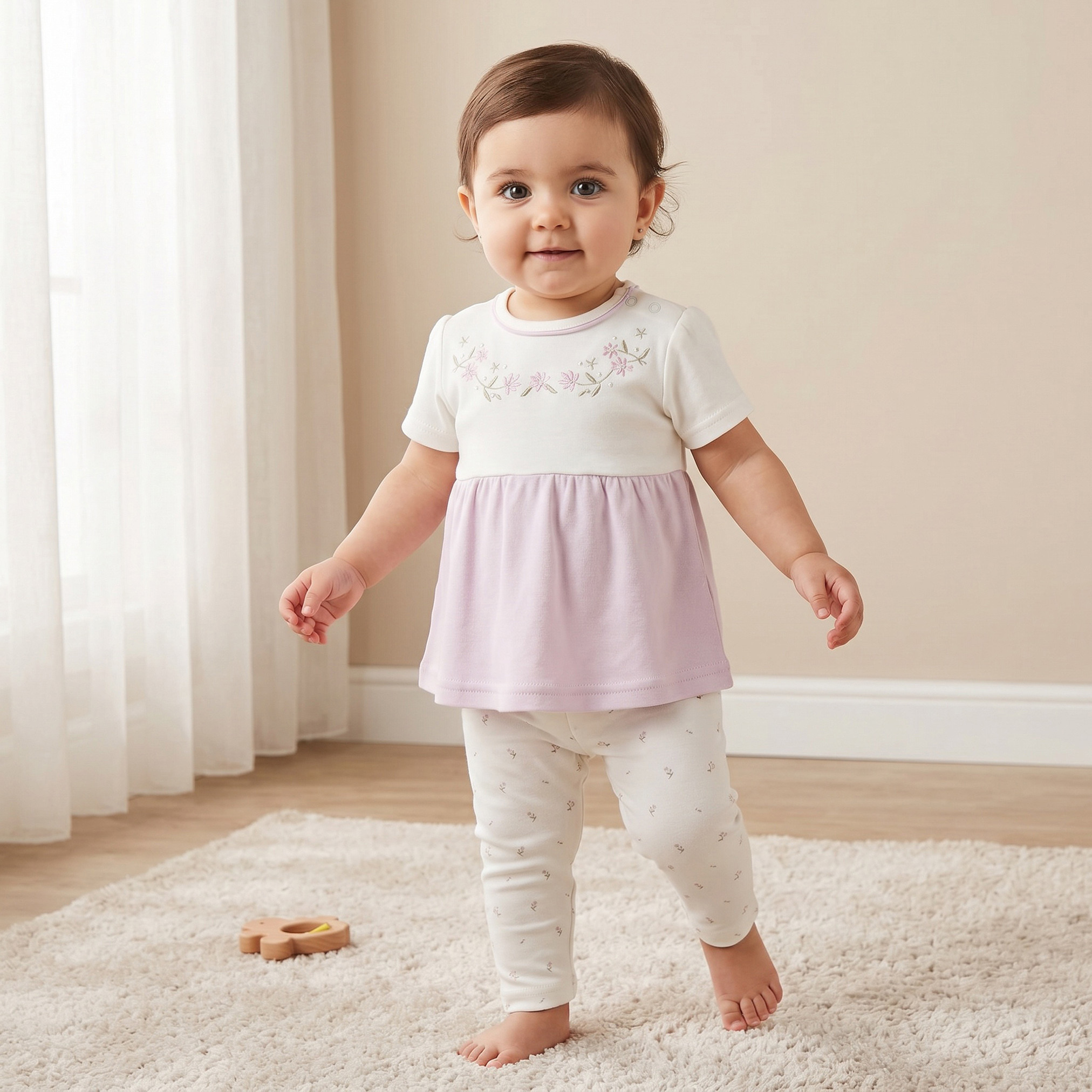 Giggles Round Neck Short Sleeves Pyjama Set with Floral Print-baby-girls-clothing-nightwear-pyjamasets-image-1