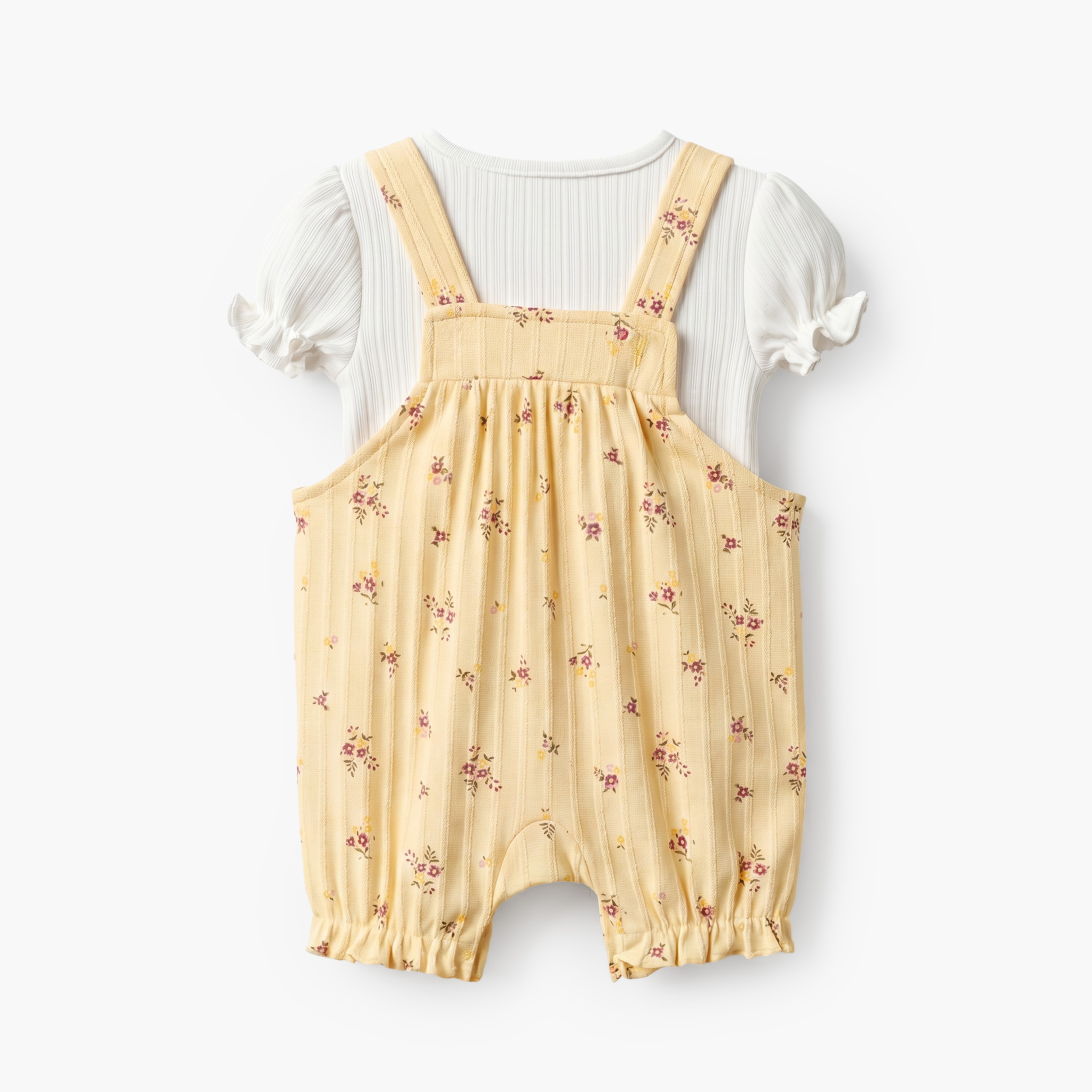 Juniors Crew Neck Short Sleeves T-shirt and Dungaree Set with Floral Print-baby-girls-clothing-setsandcoords-image-2