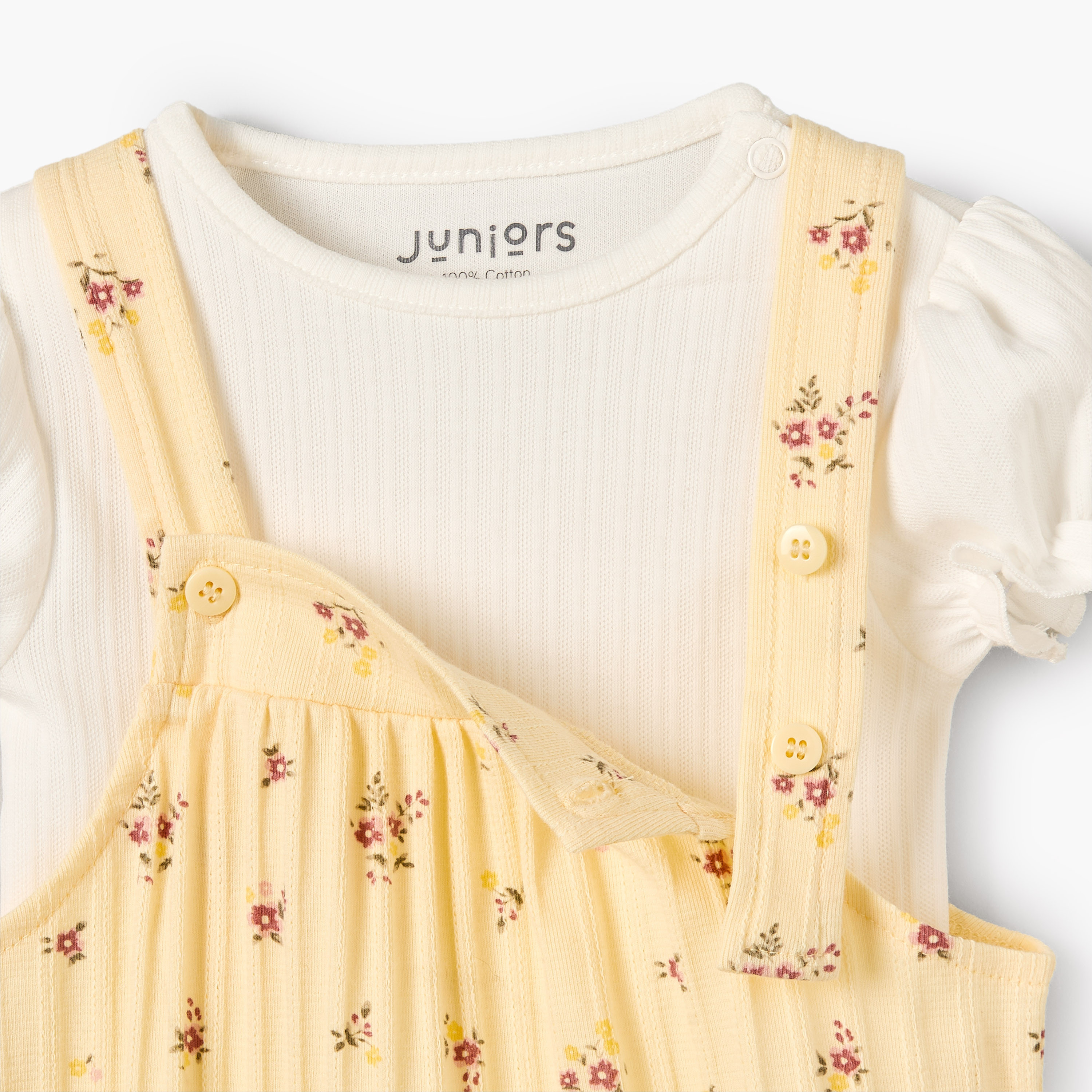 Juniors Crew Neck Short Sleeves T-shirt and Dungaree Set with Floral Print-baby-girls-clothing-setsandcoords-image-6