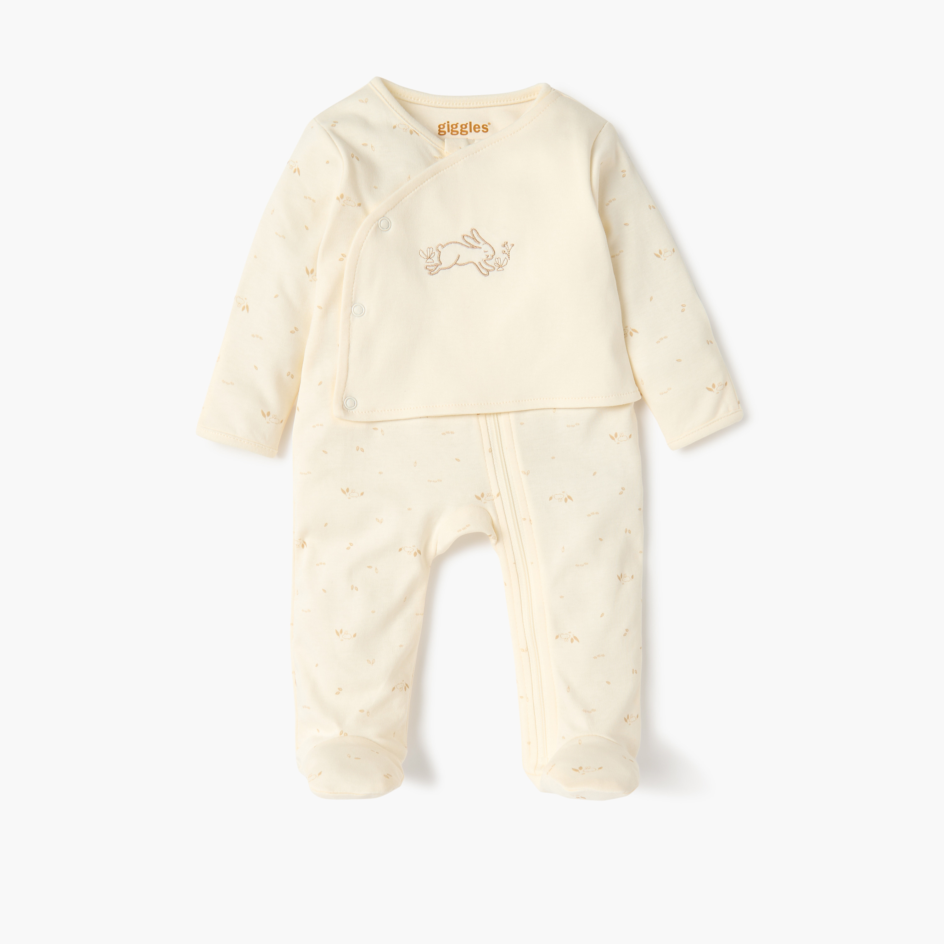 Giggles Bunny Embroidered Closed Feet Sleepsuit with Long Sleeves-baby-girls-clothing-nightwear-sleepsuits-image-1