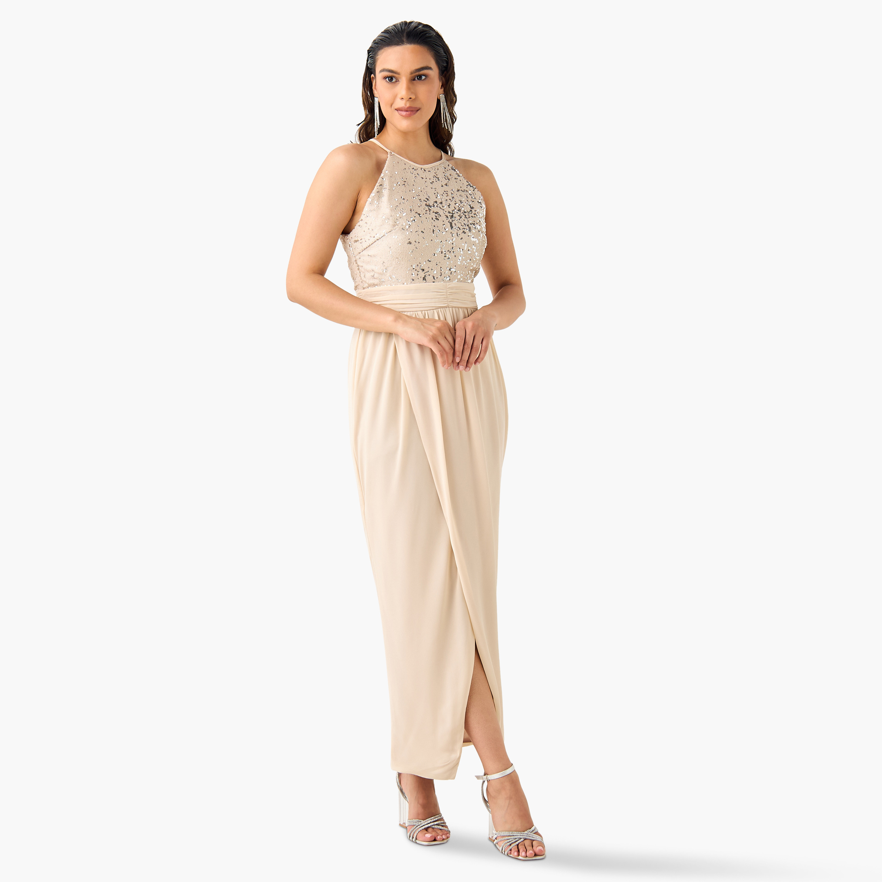 TFNC Embellished Sleeveless Dress with Ruched Detail-women-clothing-dresses-image-3