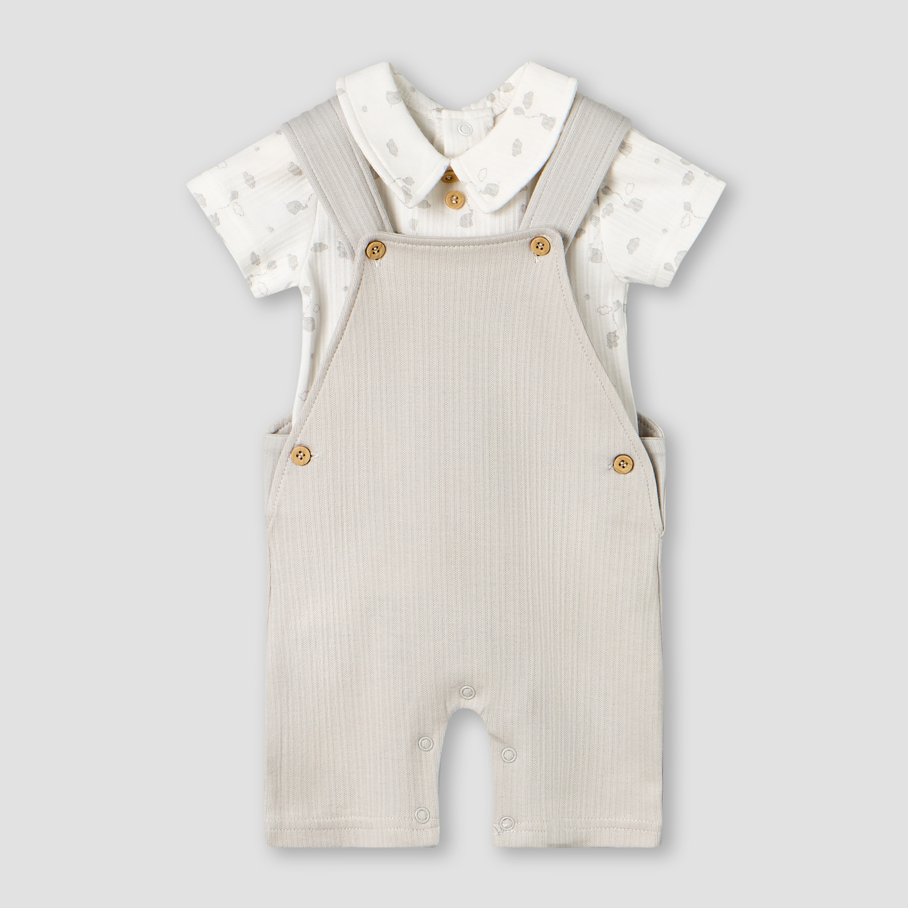Giggles Collared Short Sleeves Top and Dungaree Set with Print-baby-boys-clothing-setsandcoords-image-1
