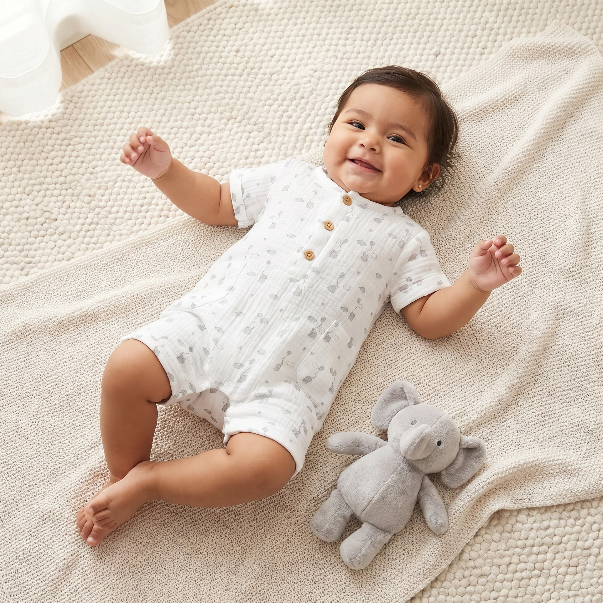 Giggles Crew Neck Short Sleeve Romper with Button Closure-baby-boys-clothing-rompers-image-1