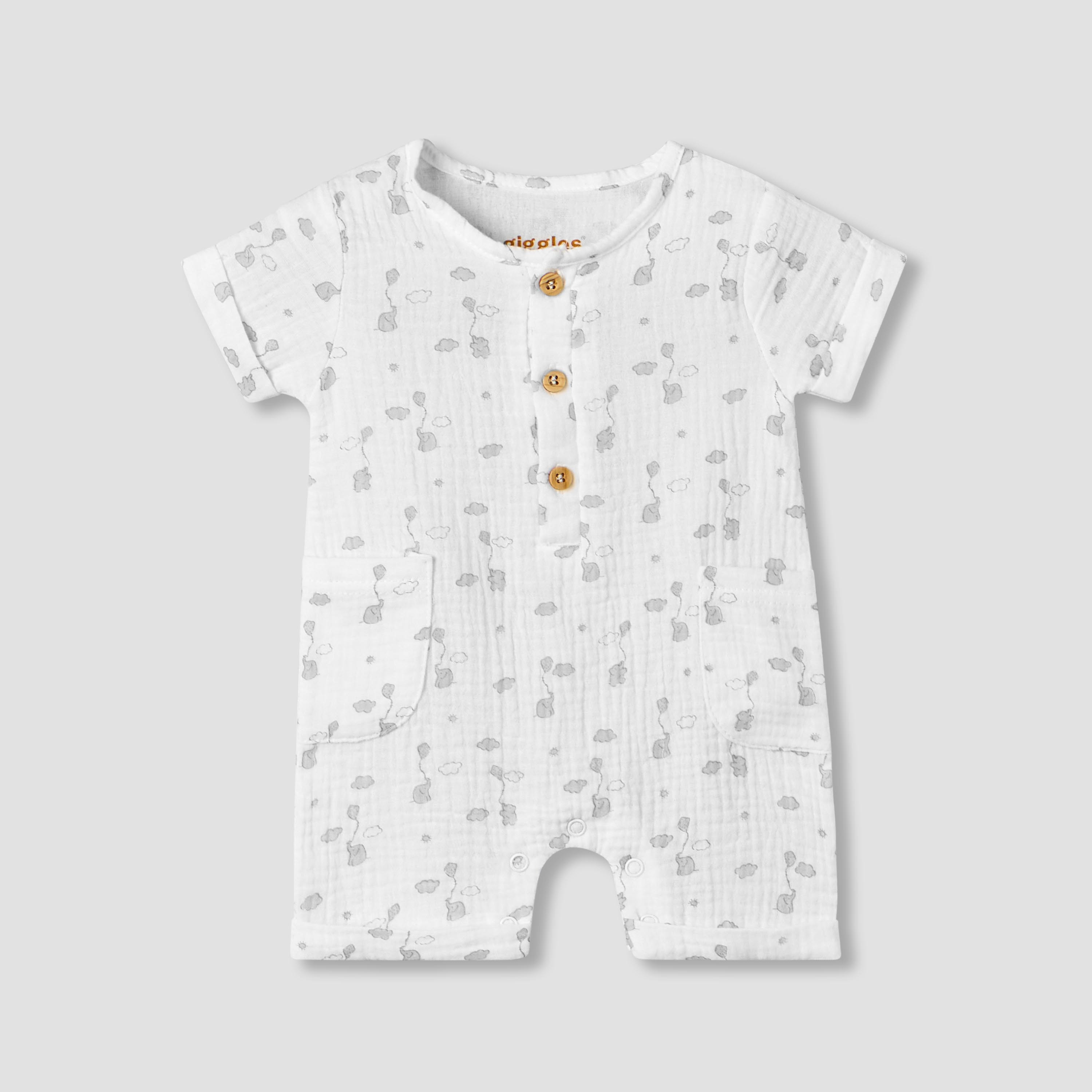 Giggles Crew Neck Short Sleeve Romper with Button Closure-baby-boys-clothing-rompers-image-2
