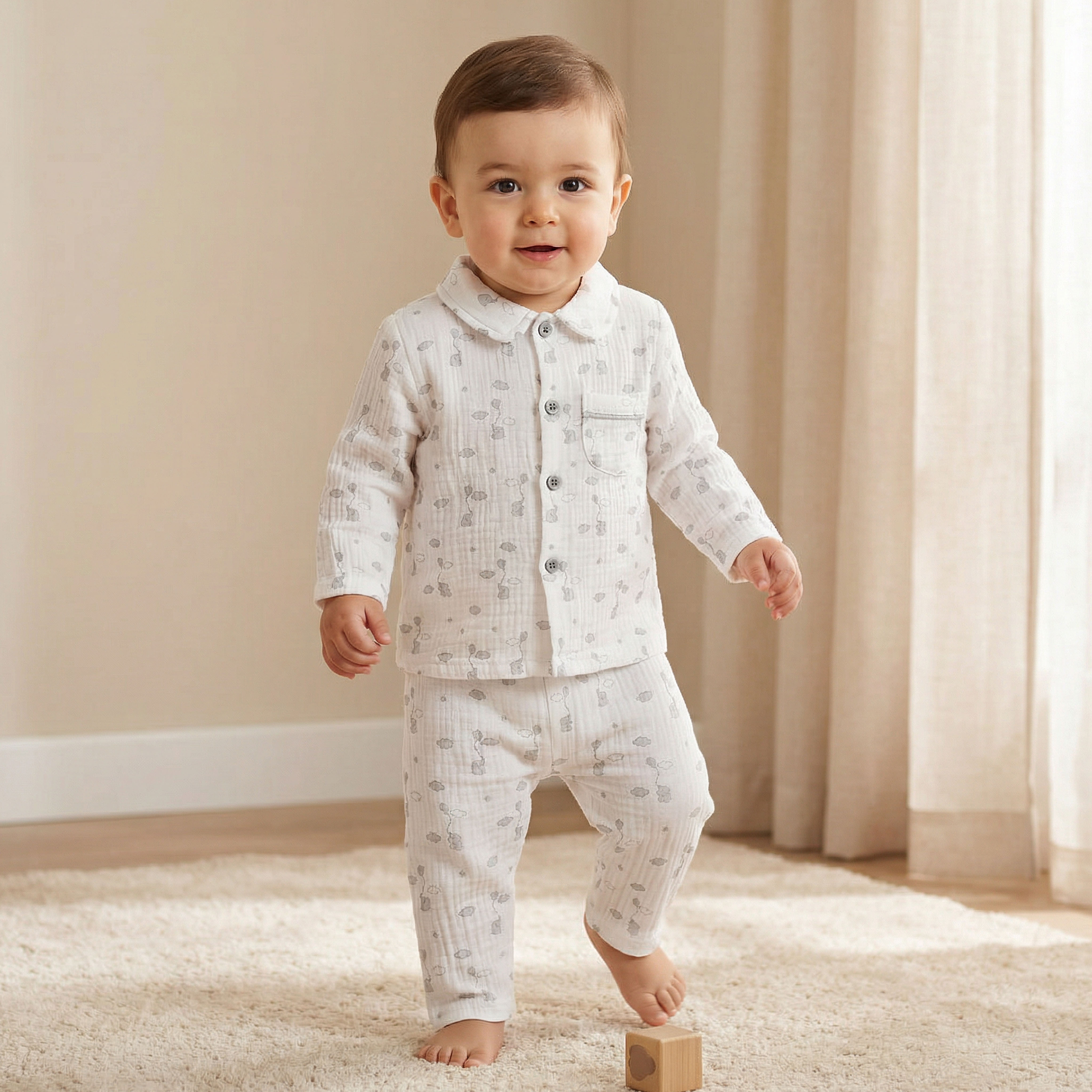 طقم بيجاما قطن بياقة عادية وأكمام طويلة وطبعات من جيجلز-baby-boys-clothing-nightwear-pyjamasets-image-1