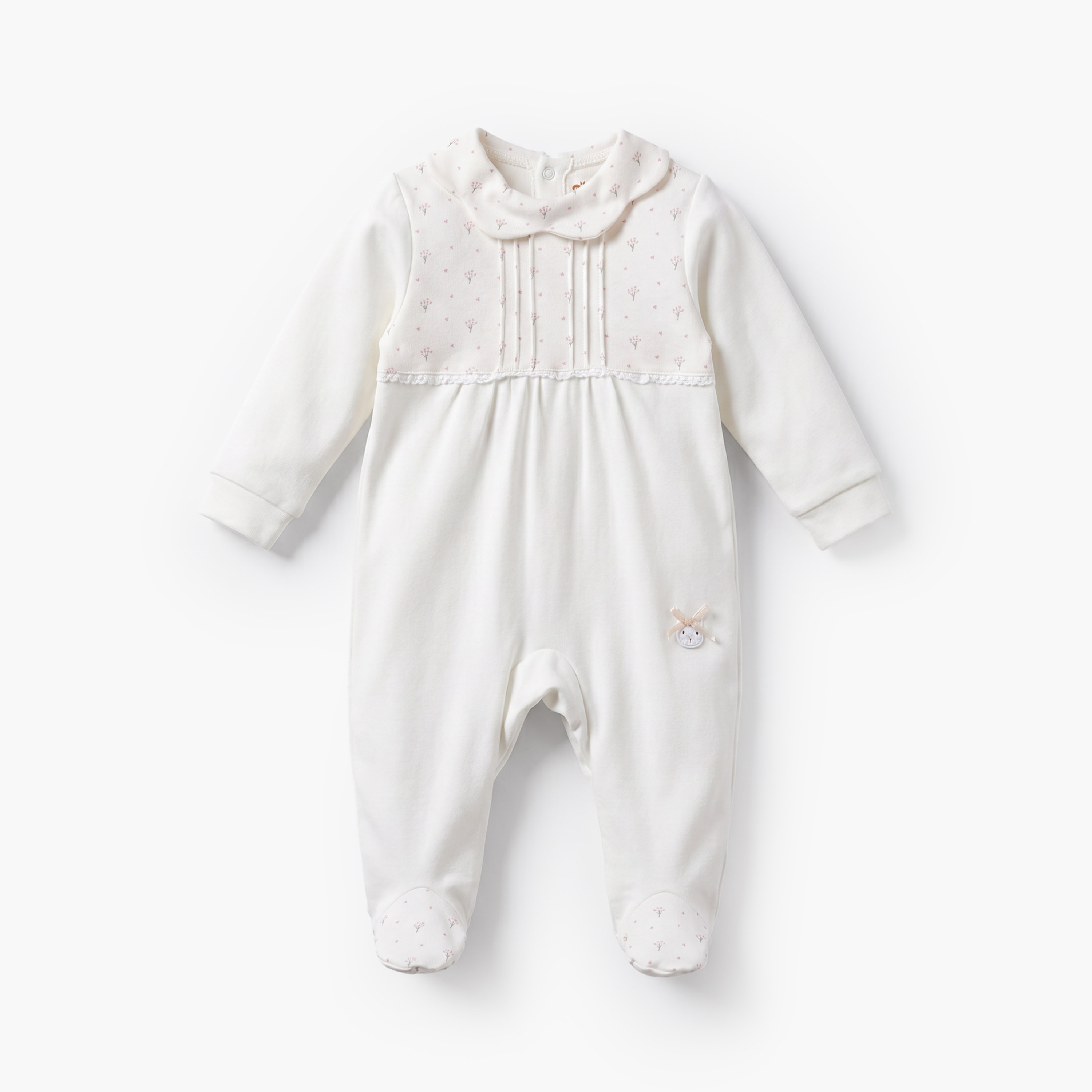 Giggles Supima Cotton Collared Long Sleeves Sleepsuit with Floral Print-baby-girls-clothing-nightwear-sleepsuits-image-2