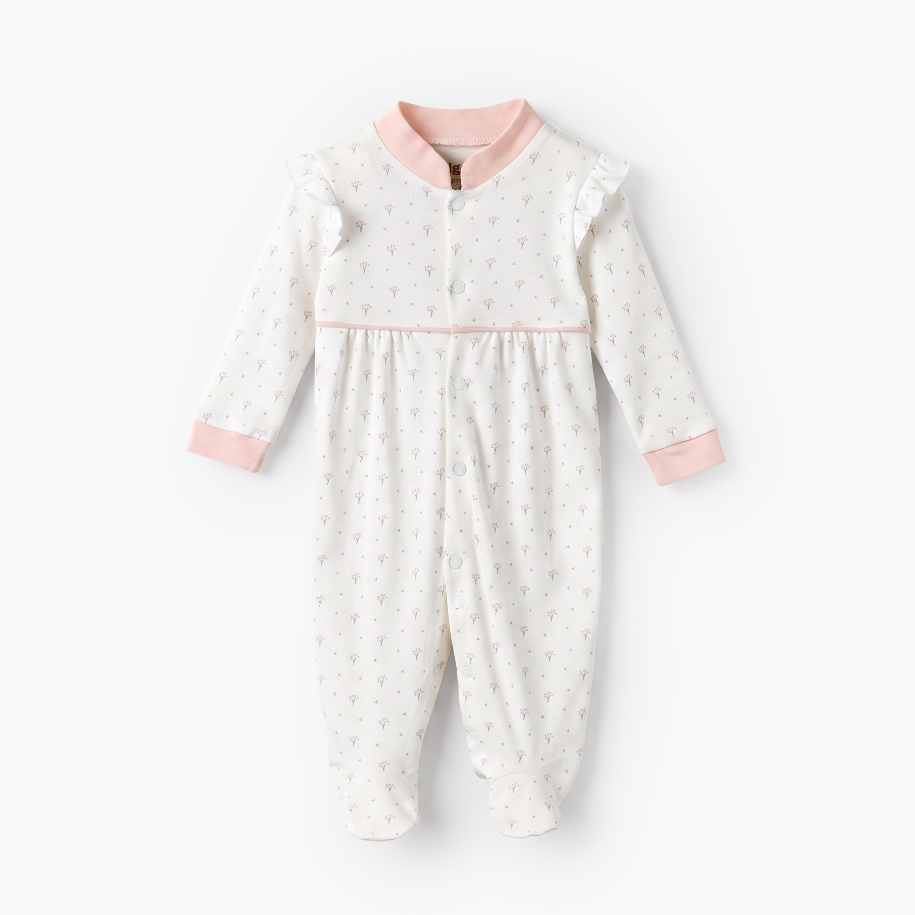 Giggles Supima Cotton Mandarin Collar Long Sleeves Sleepsuit with Floral Print-baby-girls-clothing-nightwear-sleepsuits-image-2