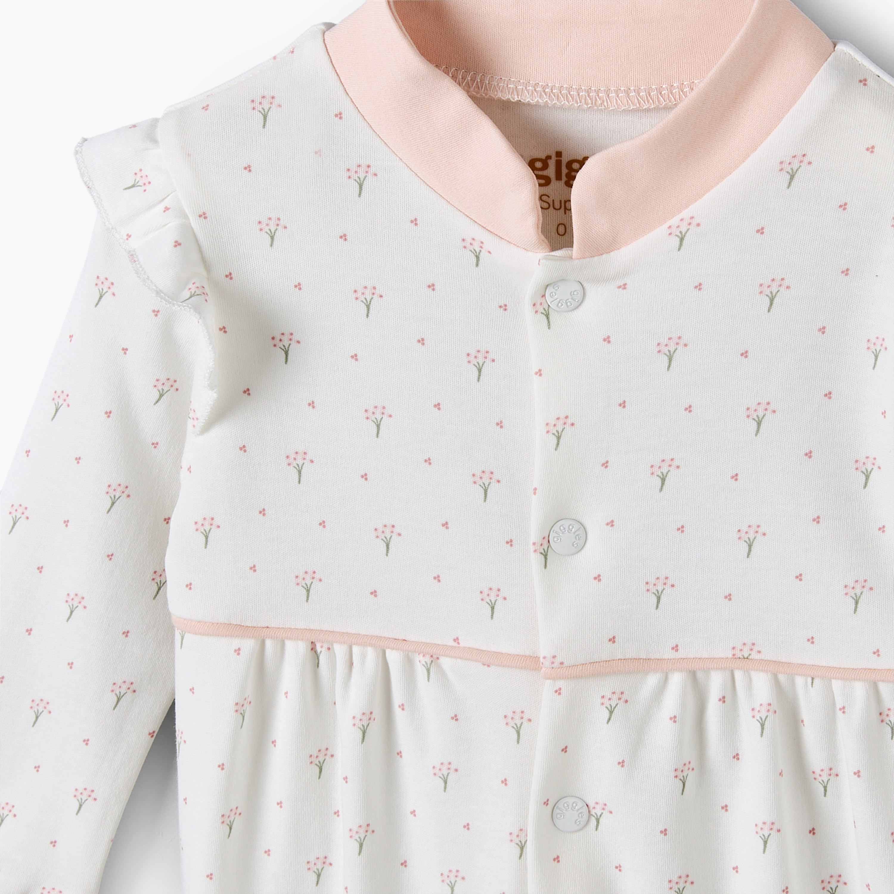Giggles Supima Cotton Mandarin Collar Long Sleeves Sleepsuit with Floral Print-baby-girls-clothing-nightwear-sleepsuits-image-4