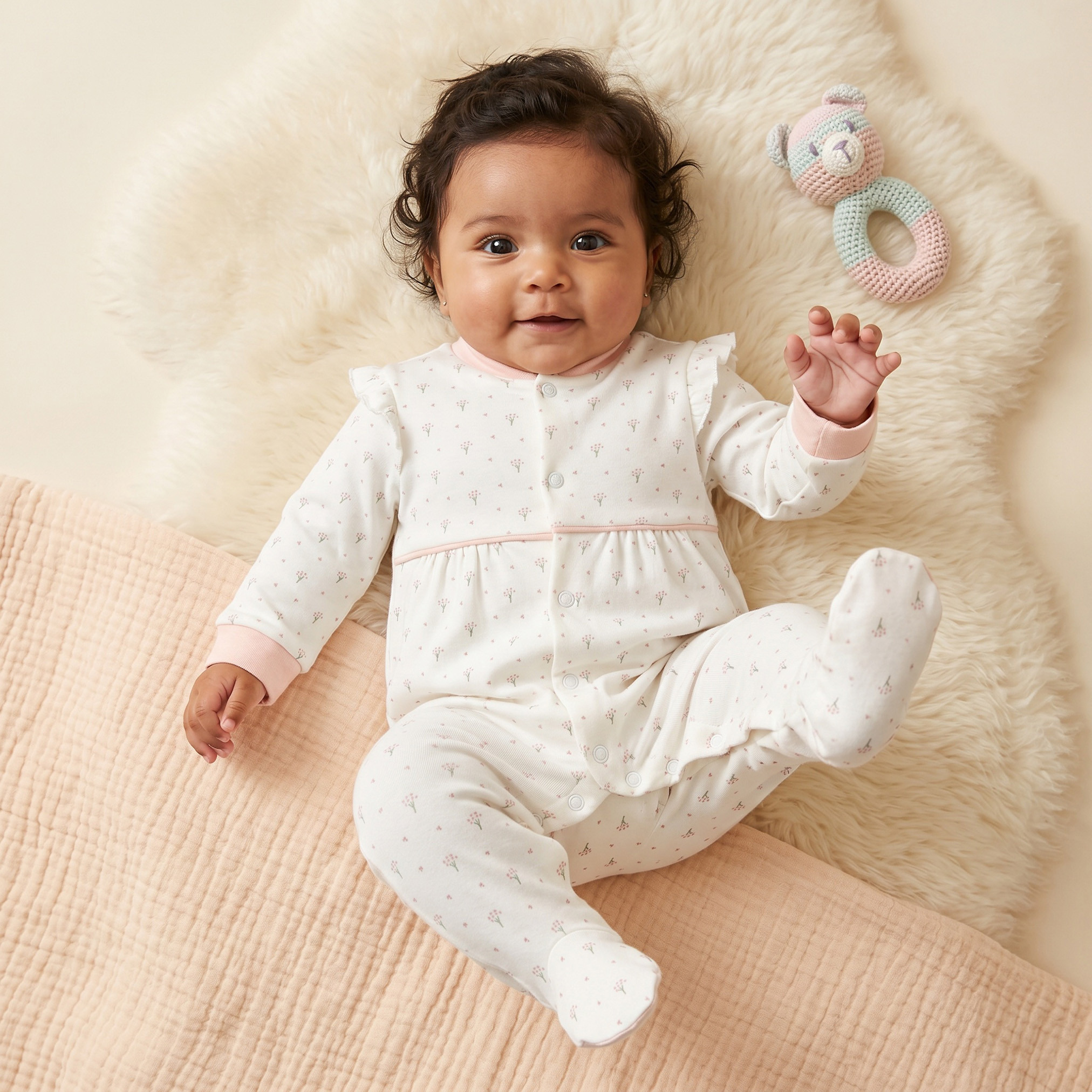 Giggles Supima Cotton Mandarin Collar Long Sleeves Sleepsuit with Floral Print-baby-girls-clothing-nightwear-sleepsuits-image-1