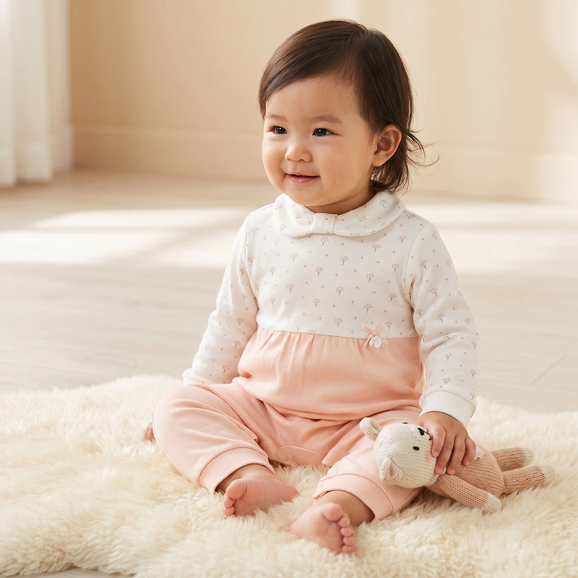 Giggles Supima Cotton Collared Long Sleeves Sleepsuit with Floral Print-baby-girls-clothing-nightwear-sleepsuits-image-1