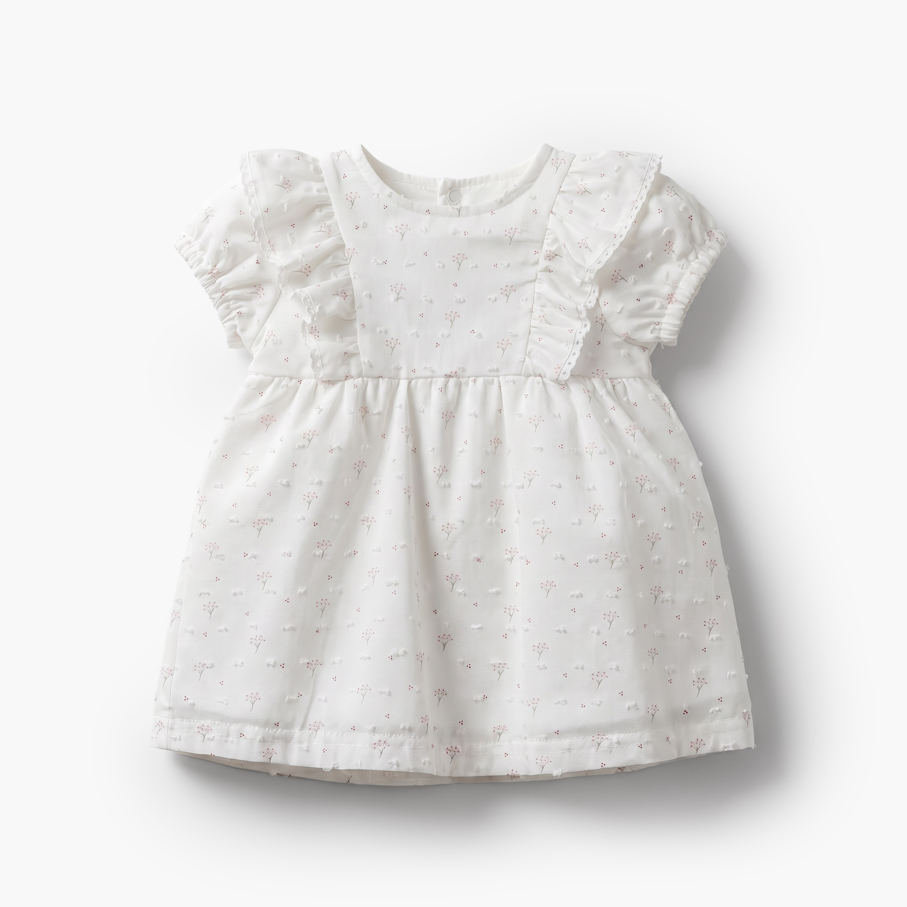 Giggles Round Neck Short Sleeves Knee Length Dress with Botanical Print-baby-girls-clothing-dressesandjumpsuits-image-2