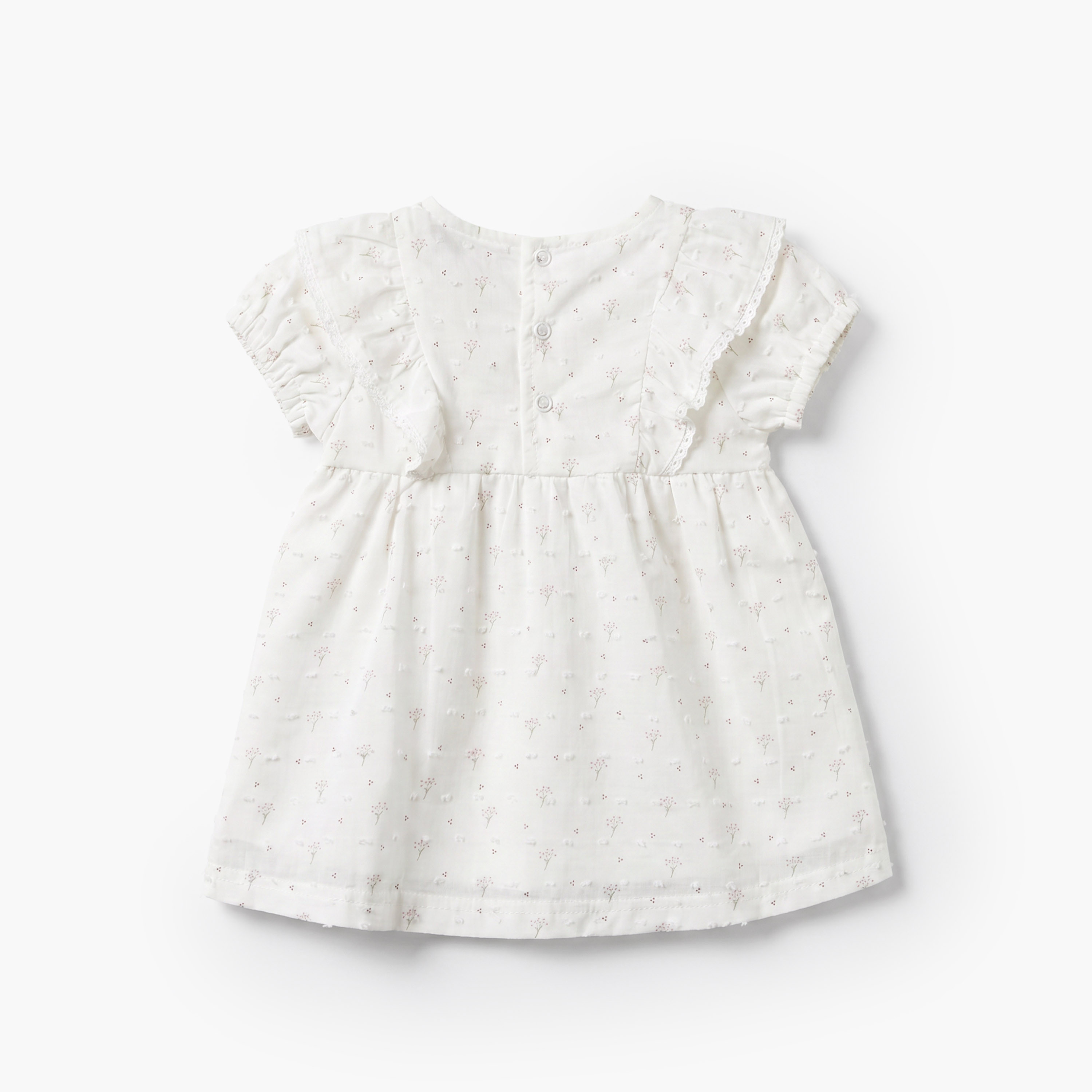 Giggles Round Neck Short Sleeves Knee Length Dress with Botanical Print-baby-girls-clothing-dressesandjumpsuits-image-3