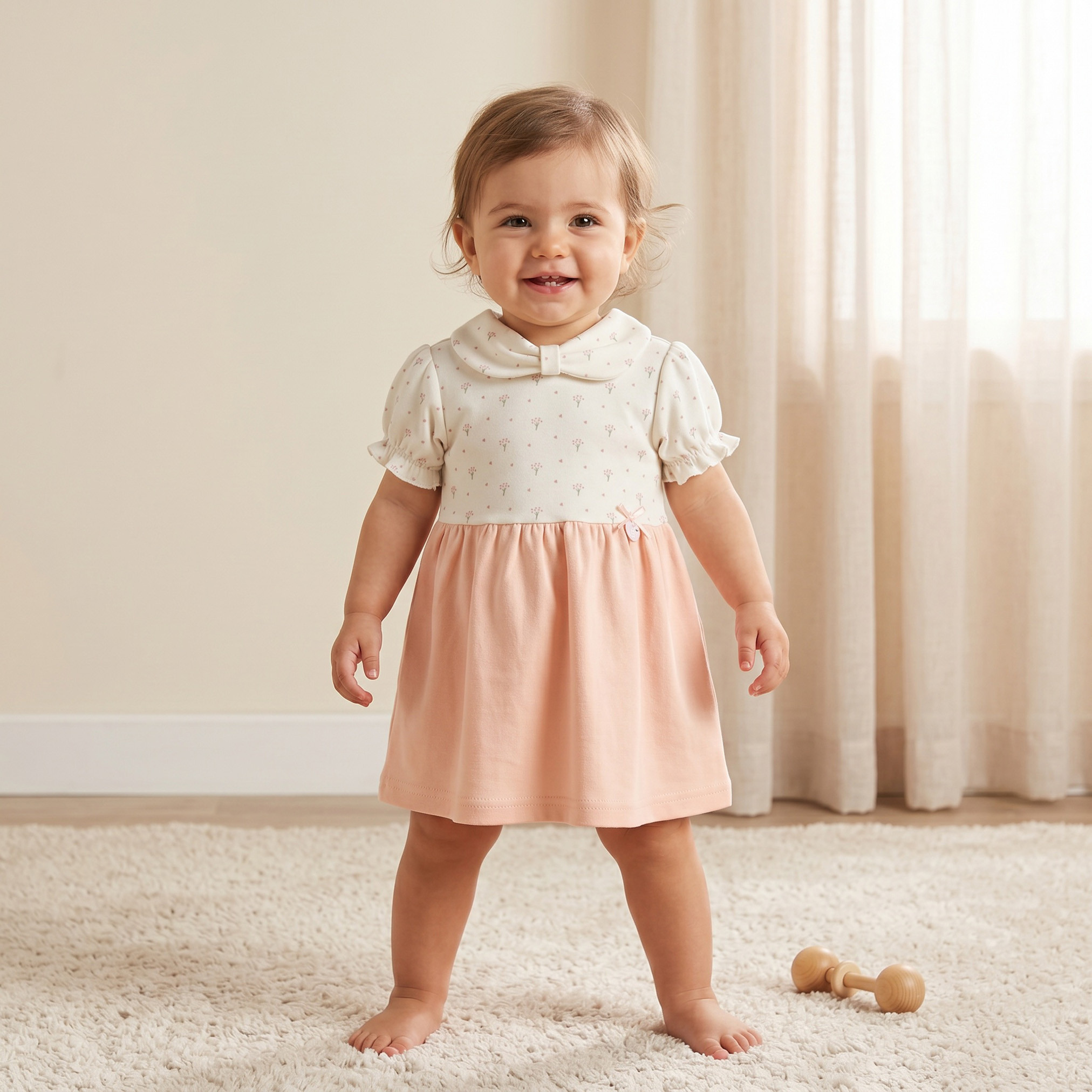 فستان إيه لاين طول الركبة بياقة مستديرة وأكمام قصيرة وطبعات من جيجلز-baby-girls-clothing-dressesandjumpsuits-image-1