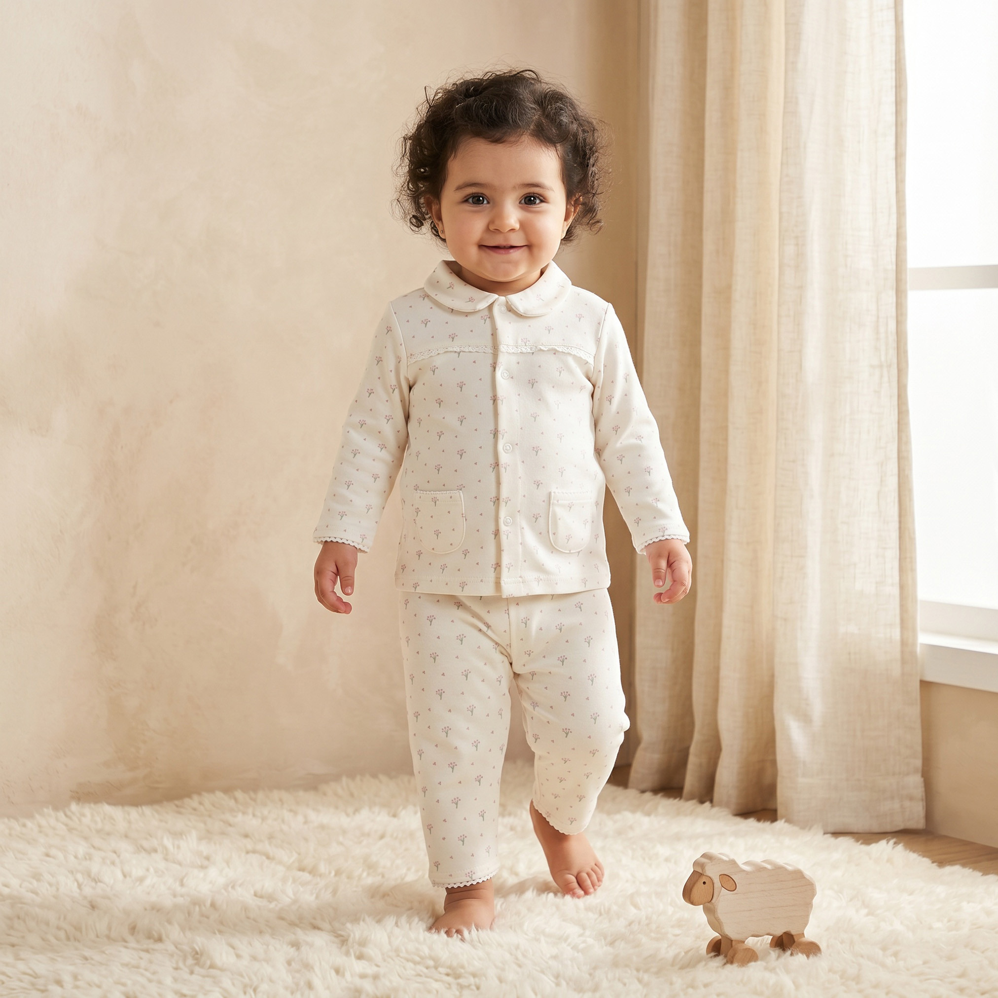Giggles Supima Cotton Collared Long Sleeves Pyjama Set with Floral Print-baby-girls-clothing-nightwear-pyjamasets-image-2