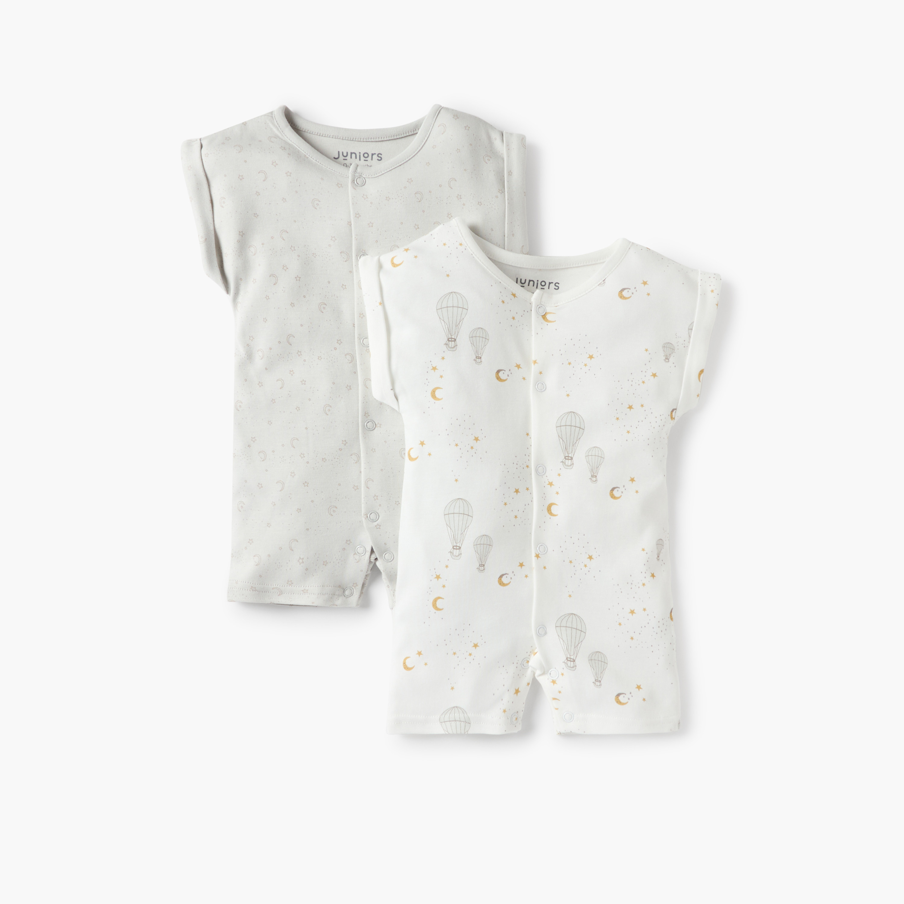 Juniors Moon and Stars Print Short Sleeves Romper - Set of 2-baby-girls-clothing-rompers-image-1