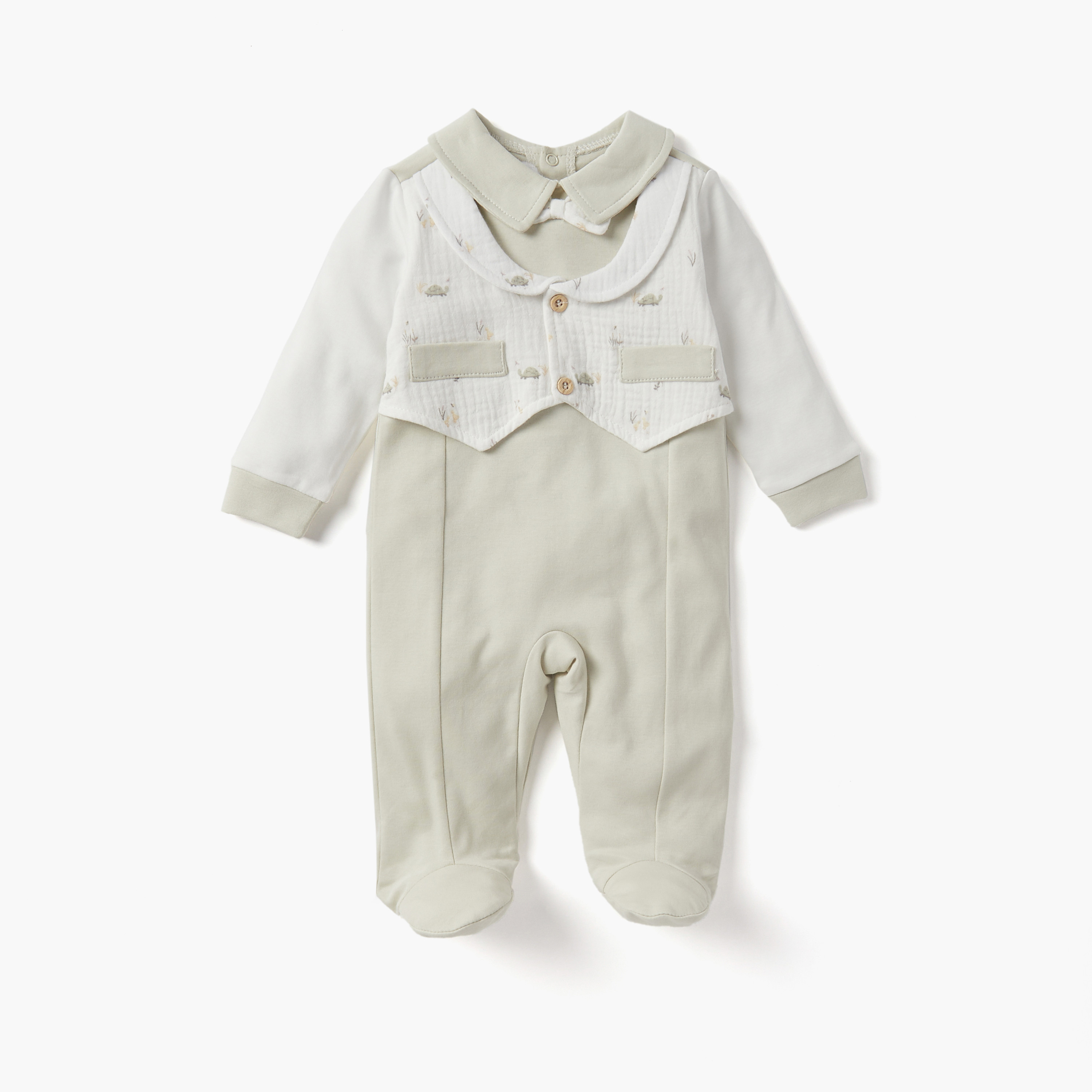 Giggles Solid Closed Feet Sleepsuit with Collar and Waistcoat-baby-boys-clothing-nightwear-sleepsuits-image-1