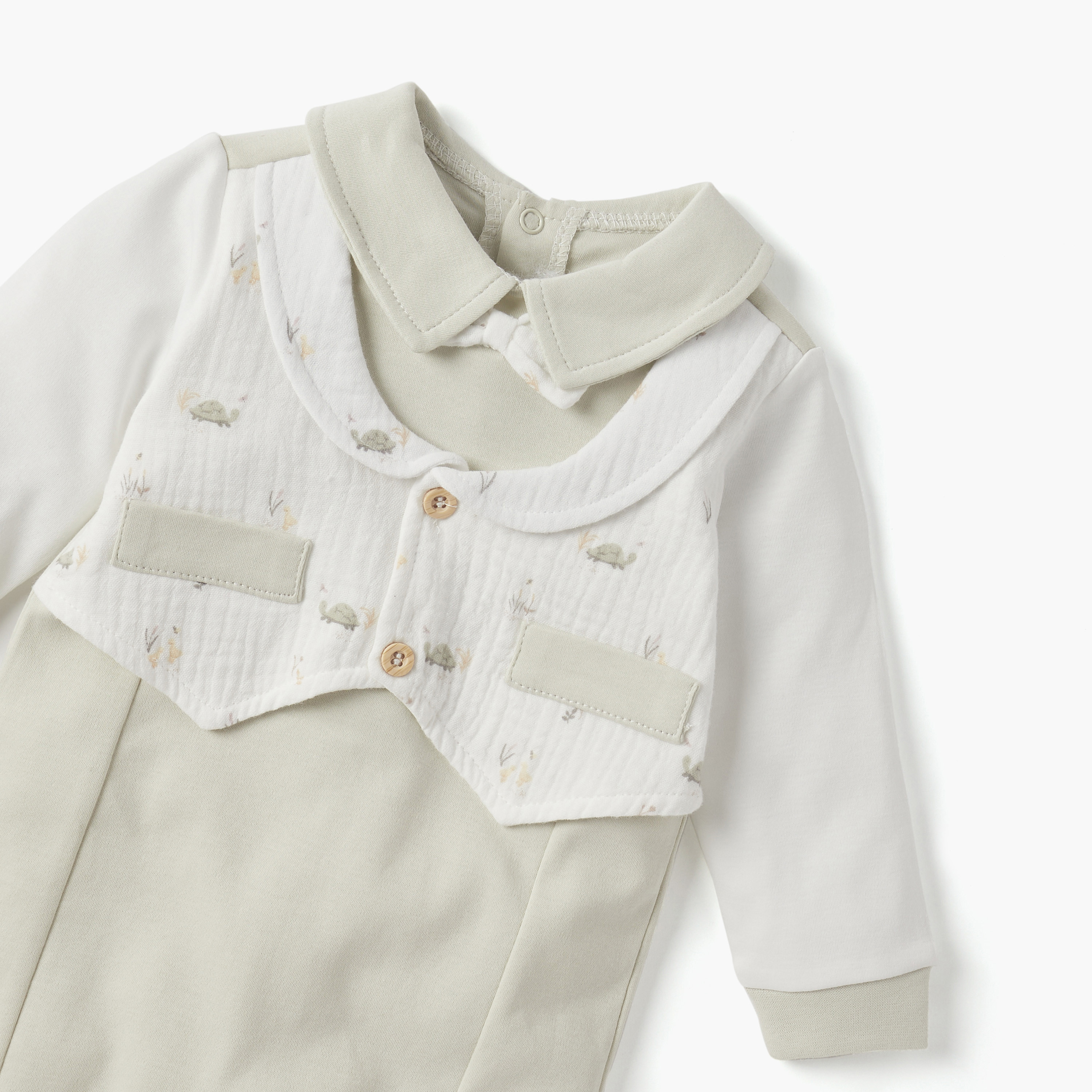 Giggles Solid Closed Feet Sleepsuit with Collar and Waistcoat-baby-boys-clothing-nightwear-sleepsuits-image-3