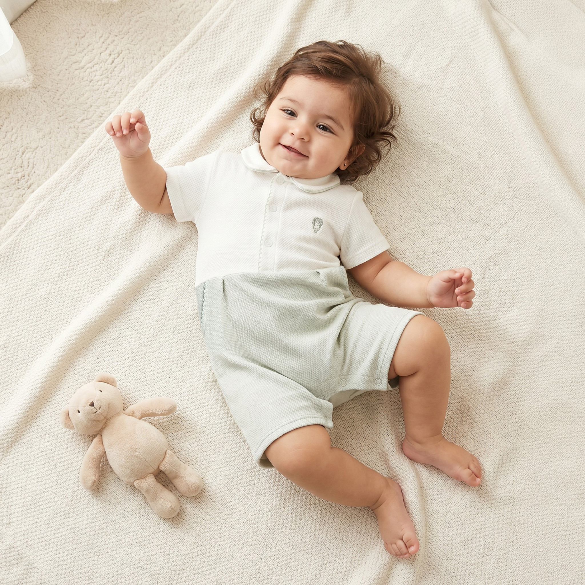 Giggles Collared Short Sleeve Romper with Snap Button Closure-baby-boys-clothing-rompers-image-1