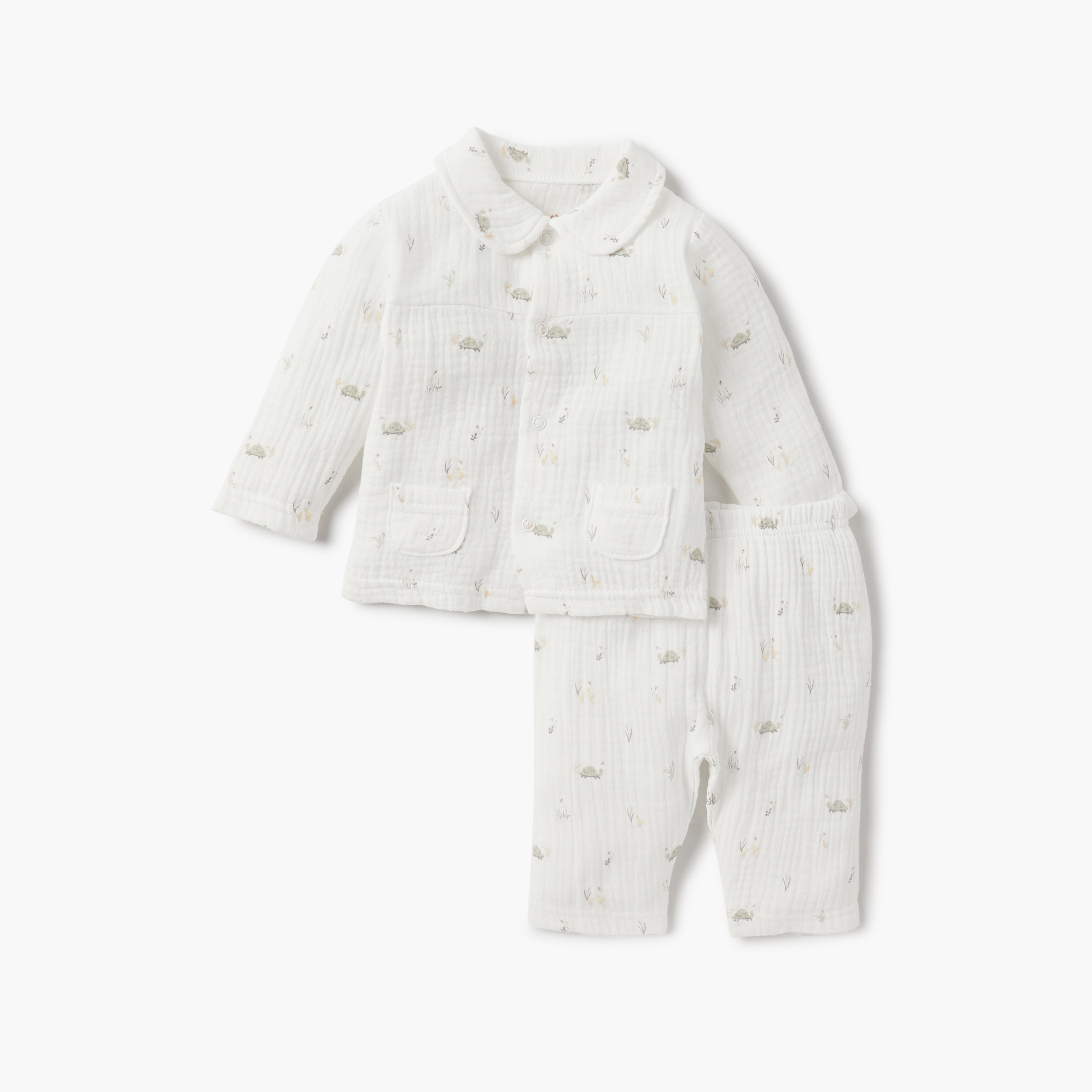 طقم بنطلون بيجاما وقميص بطبعات سلحفاة من جيجلز-baby-boys-clothing-nightwear-pyjamasets-image-1