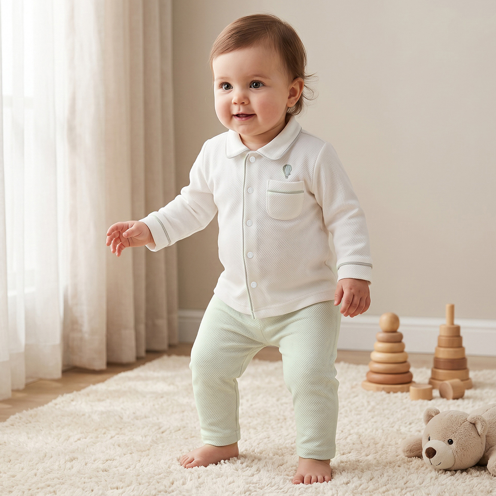 Giggles Cotton Collared Long Sleeves Pyjama Set with Textured Design-baby-boys-clothing-nightwear-pyjamasets-image-1