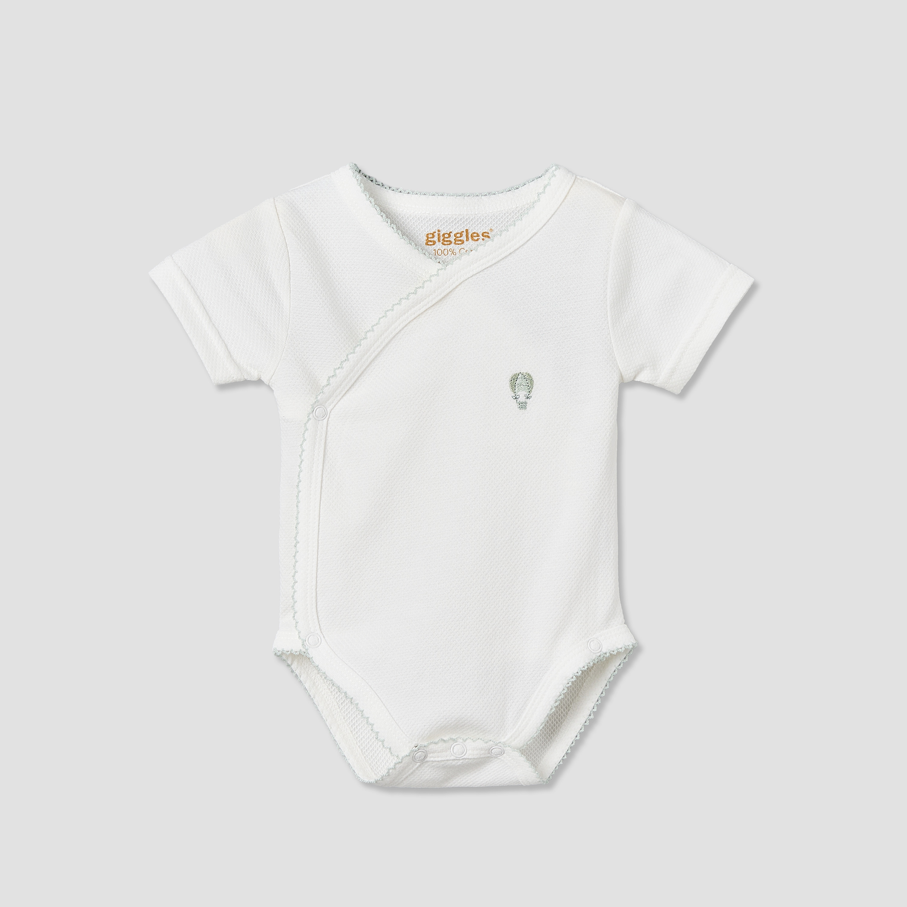 Giggles V- Neck Short Sleeves Bodysuit with Textured Pattern-baby-boys-clothing-bodysuits-image-2