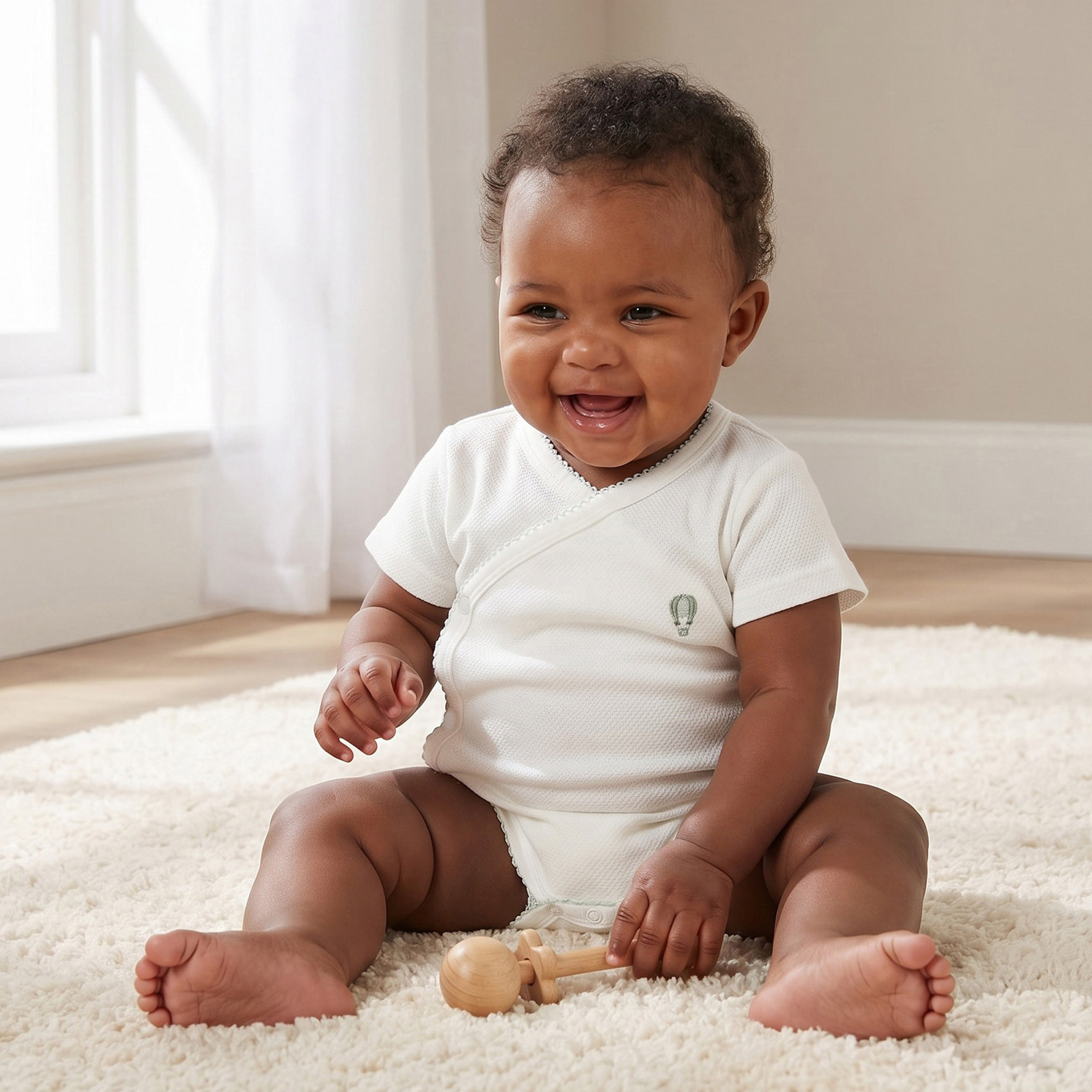 Giggles V- Neck Short Sleeves Bodysuit with Textured Pattern-baby-boys-clothing-bodysuits-image-1