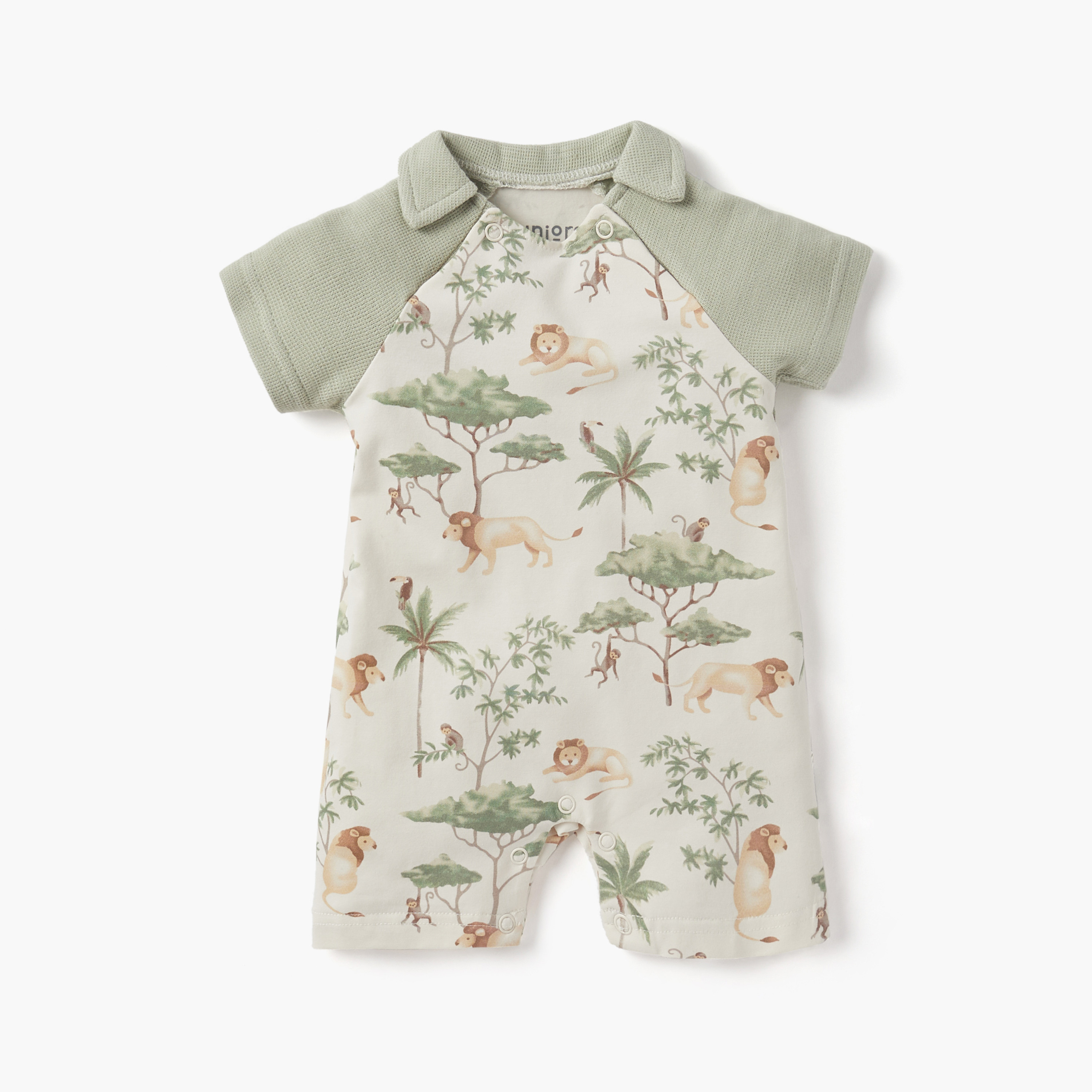 Juniors All-Over Animal Print Romper with Collar and Short Sleeves-baby-boys-clothing-rompers-image-1