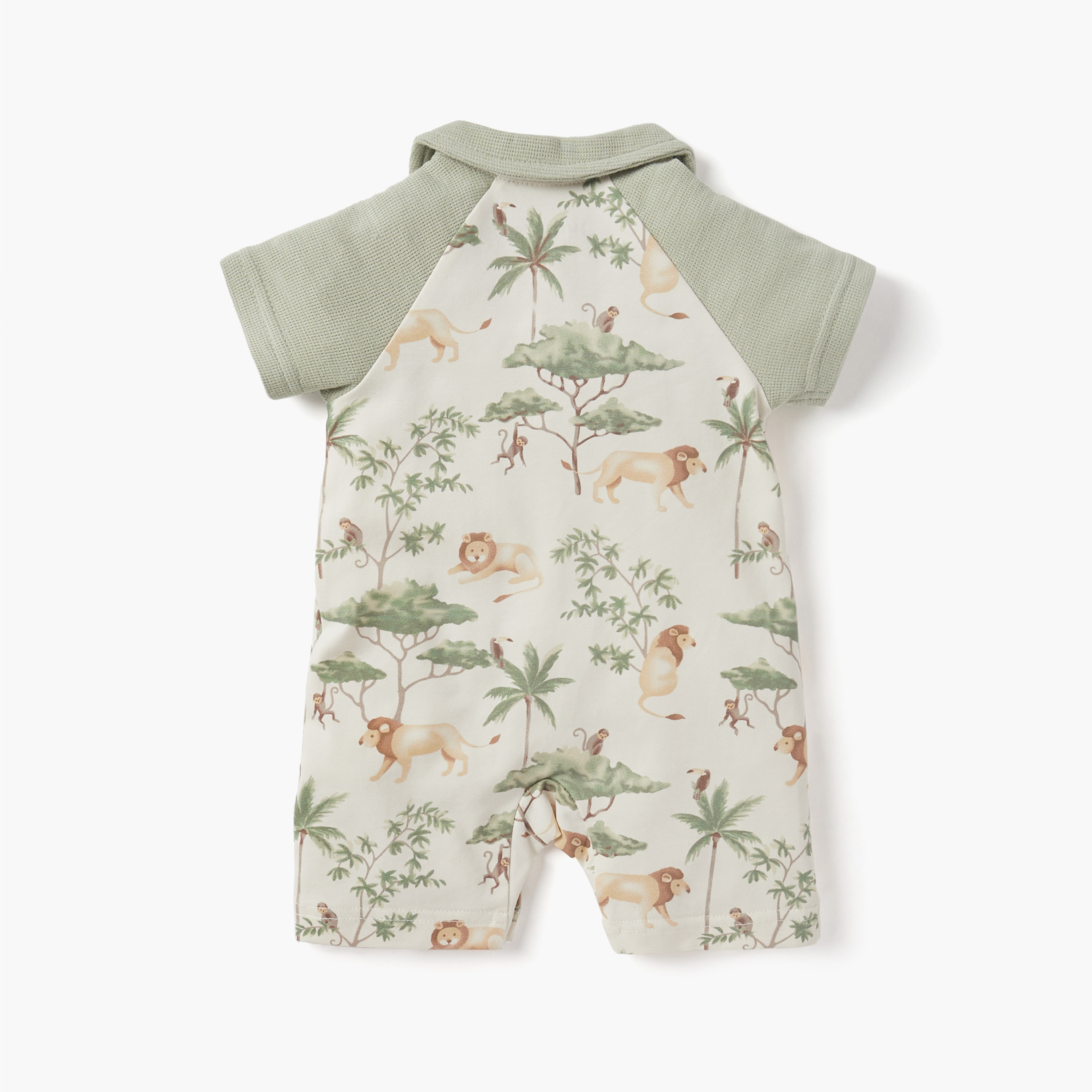 Juniors All-Over Animal Print Romper with Collar and Short Sleeves-baby-boys-clothing-rompers-image-2