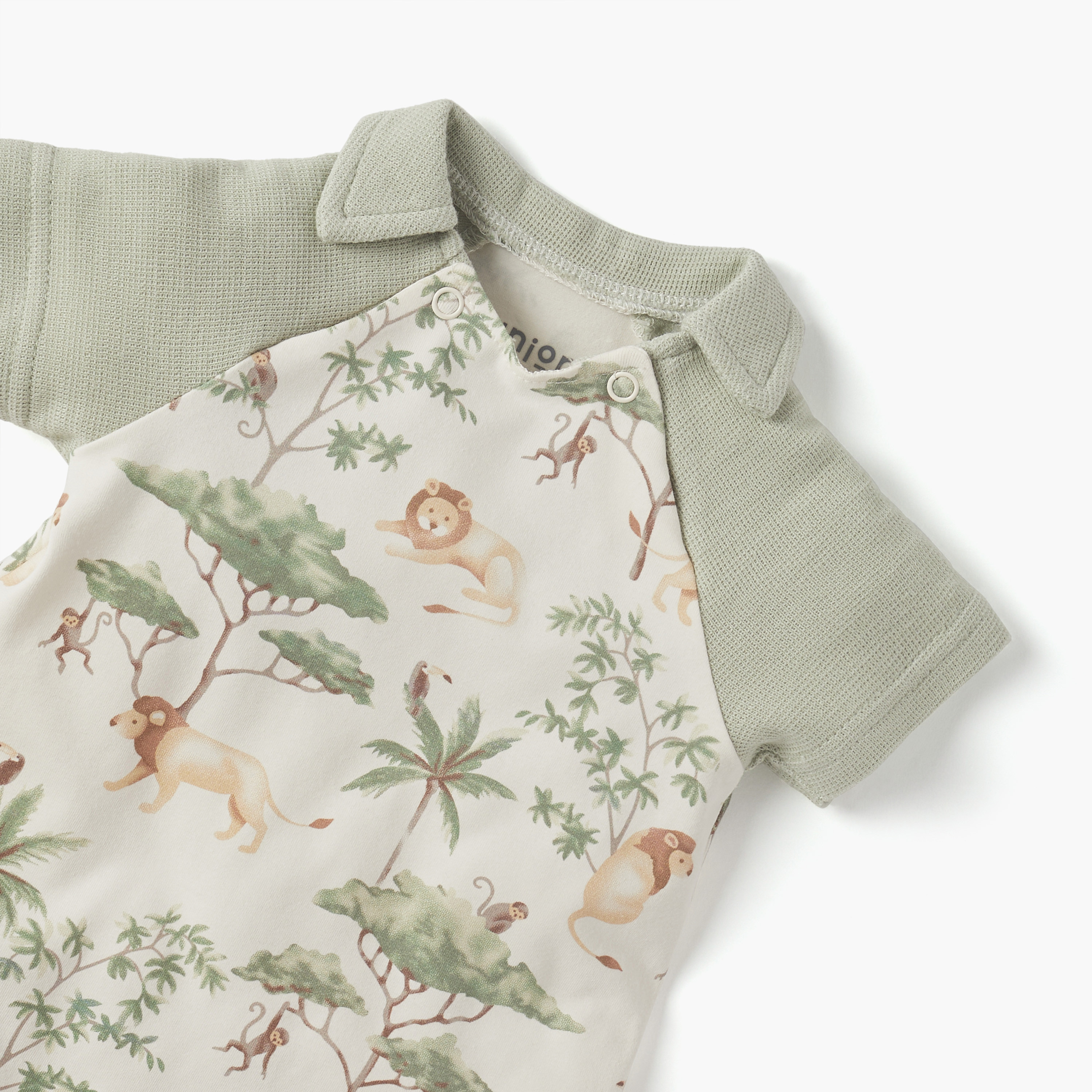 Juniors All-Over Animal Print Romper with Collar and Short Sleeves-baby-boys-clothing-rompers-image-3