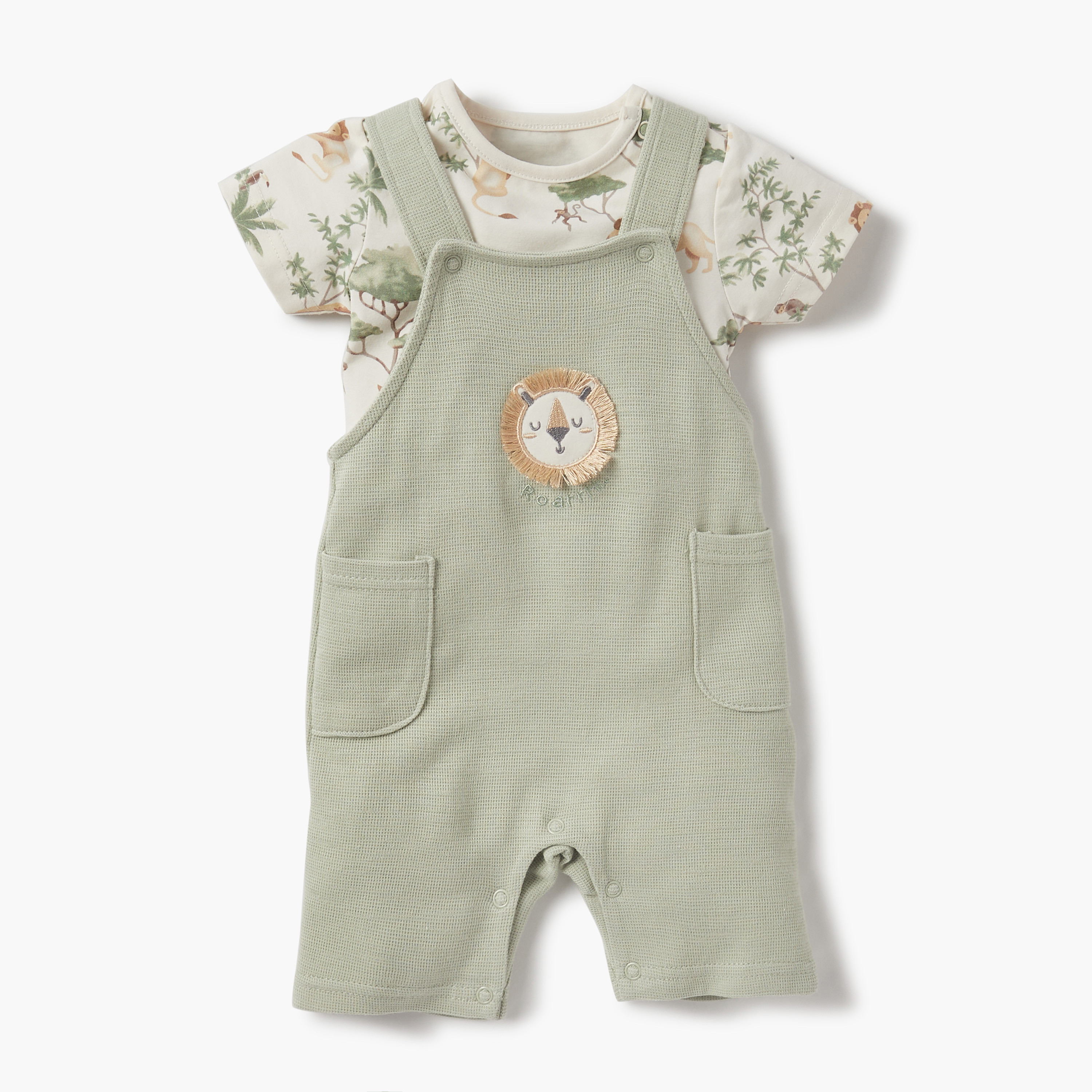 Juniors Animal Print T-shirt and Dungaree Set-baby-boys-clothing-rompers-image-1
