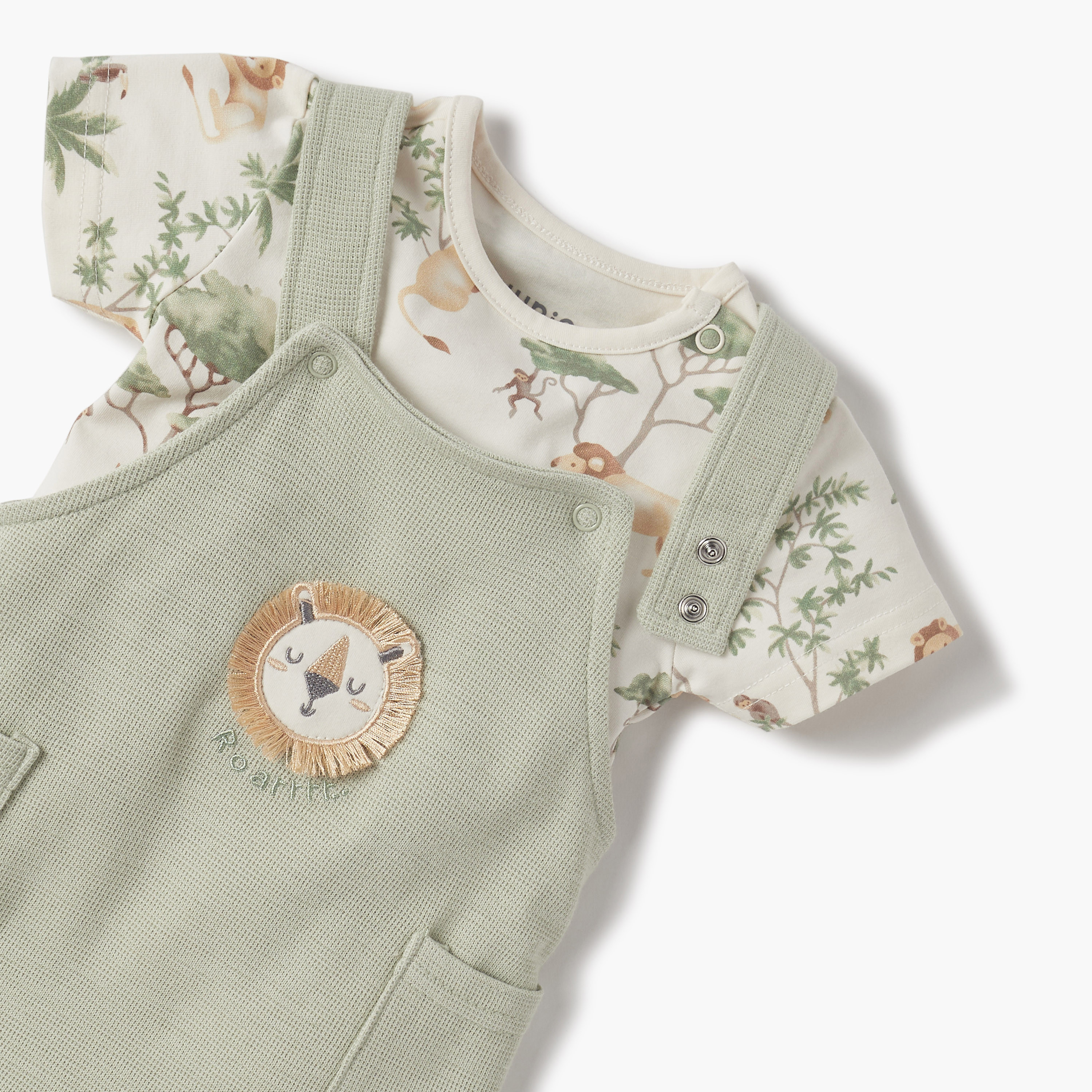 Juniors Animal Print T-shirt and Dungaree Set-baby-boys-clothing-rompers-image-4