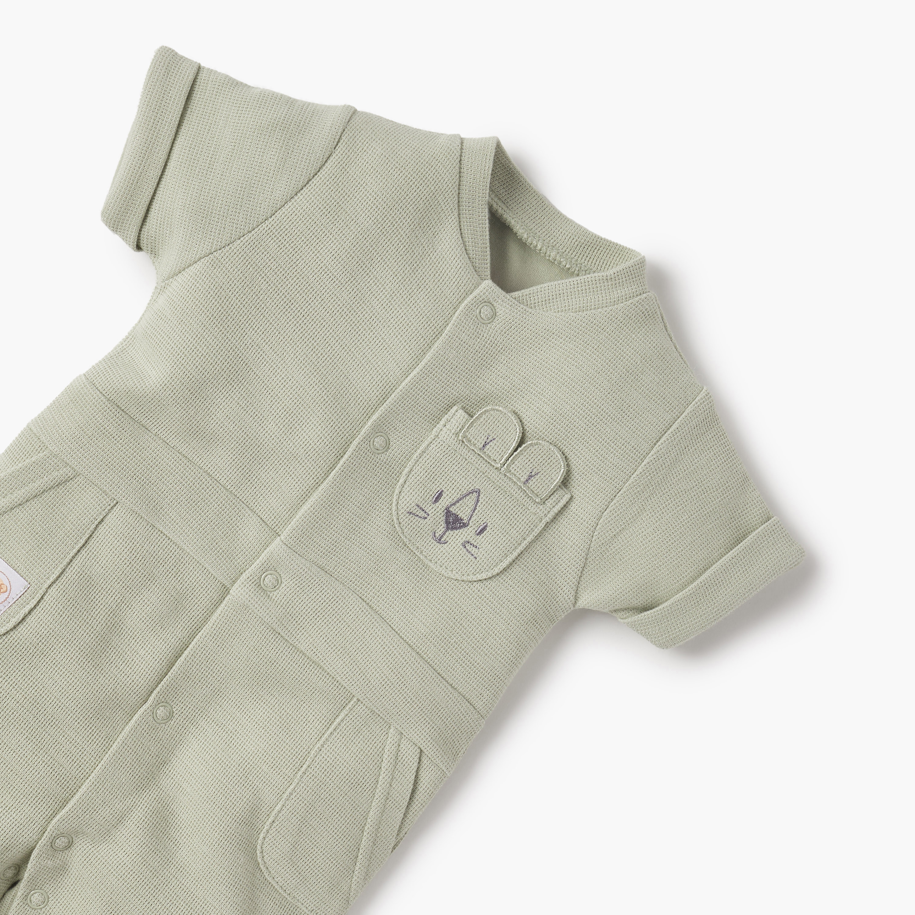 Juniors Cat Applique Sleepsuit with Short Sleeves and Button Closure-baby-boys-clothing-nightwear-sleepsuits-image-3