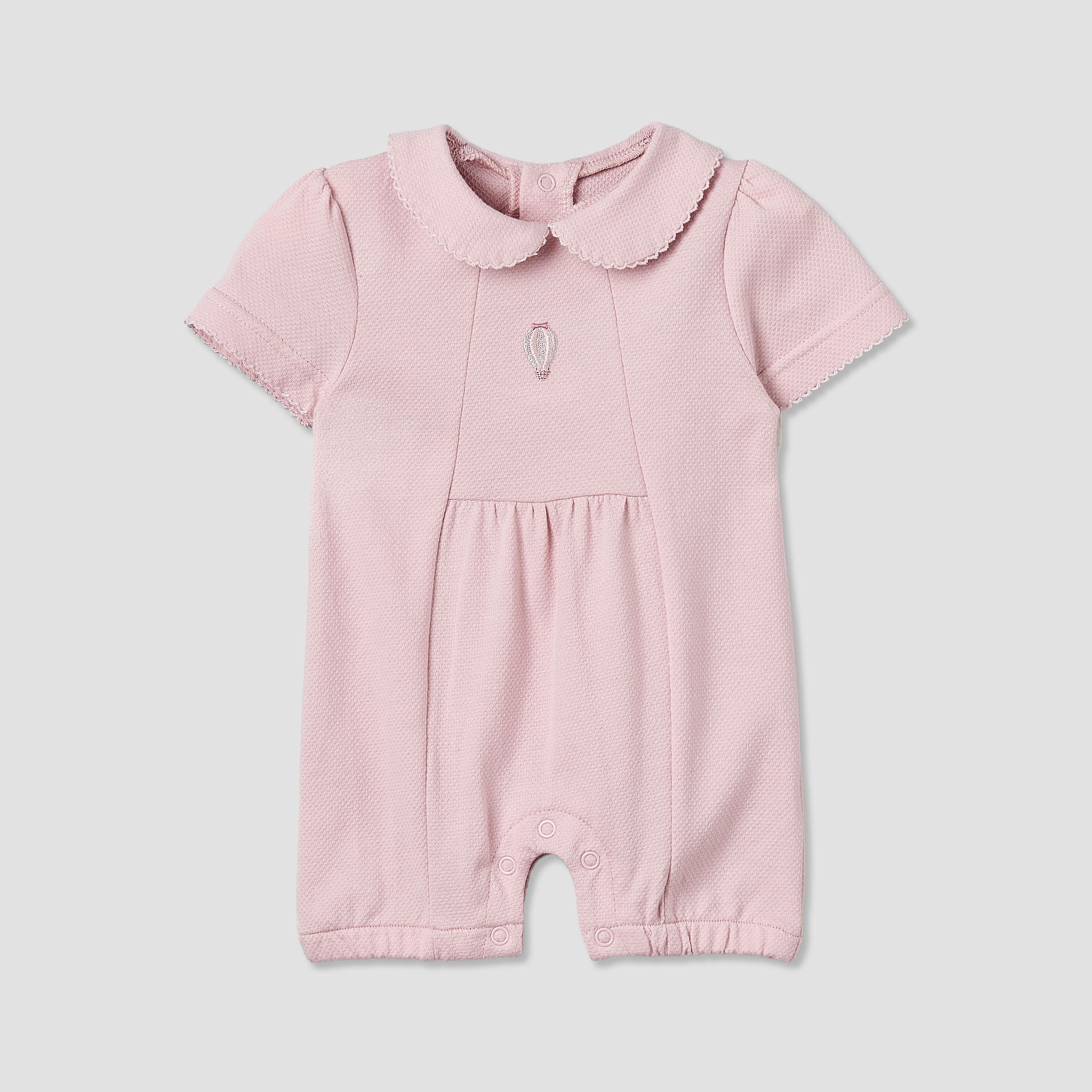 Giggles Peter Pan Collar Short Sleeves Romper with Snap Button Closure-baby-girls-clothing-rompers-image-2