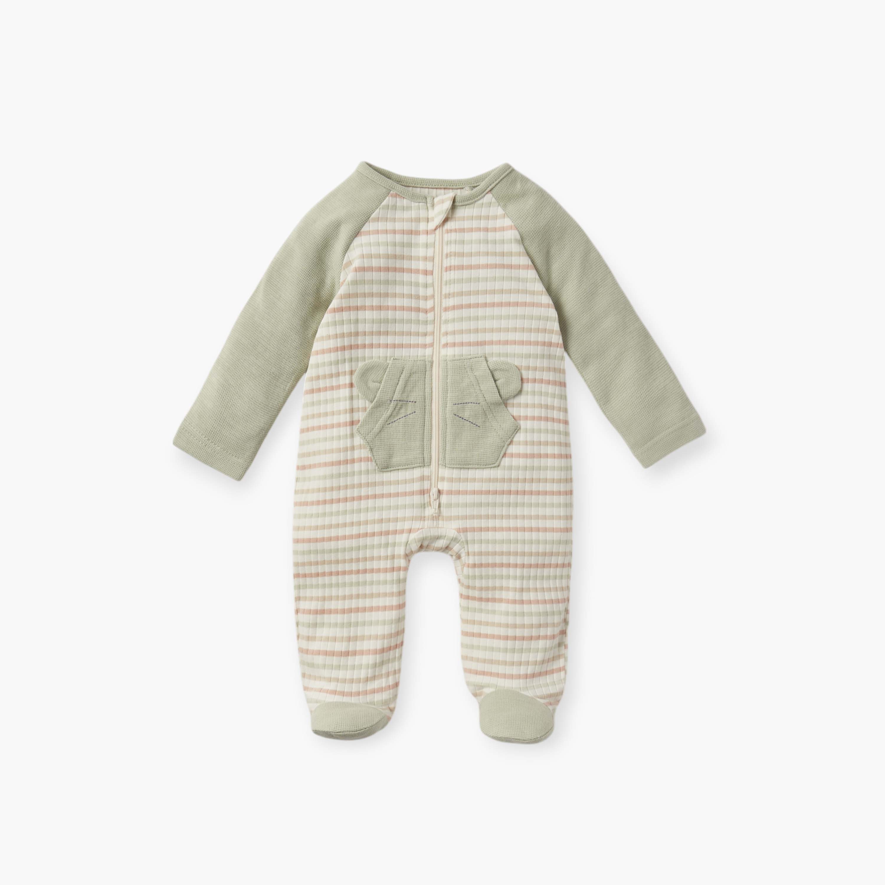 بدلة نوم مقلّمة مغلقة القدمين بأكمام طويلة وسحاب إغلاق من جونيورز-baby-boys-clothing-nightwear-sleepsuits-image-1