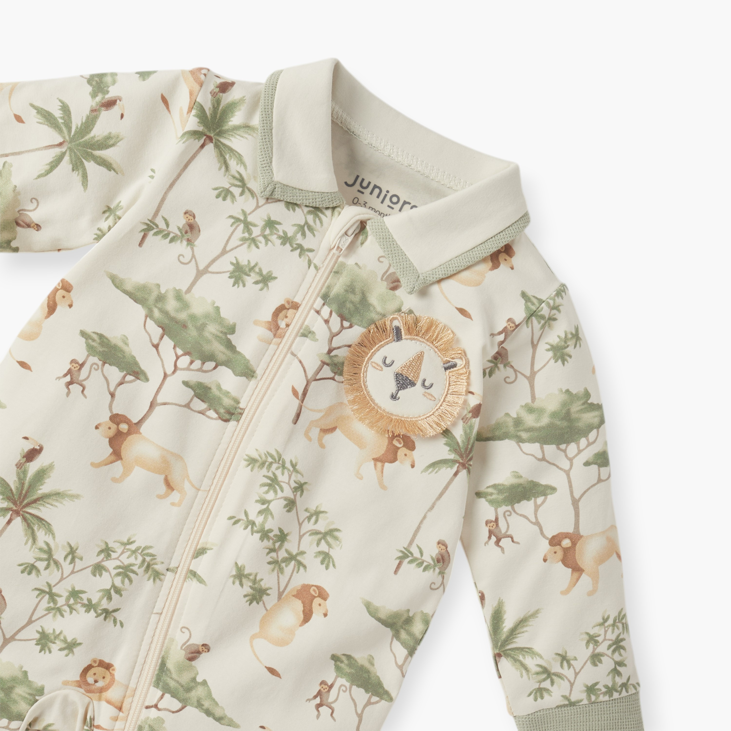 Juniors Safari Print Closed Foot Sleepsuit with Long Sleeves and Zip Closure-baby-boys-clothing-nightwear-sleepsuits-image-3