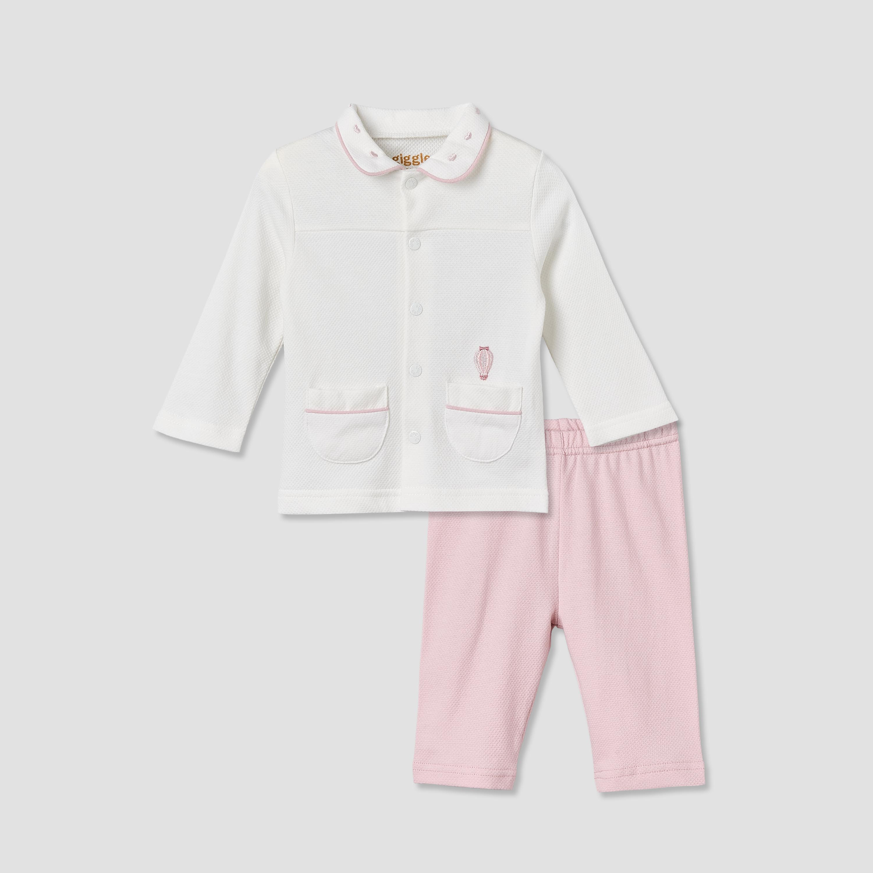 Giggles Cotton Collared Long Sleeves Pyjama Set with Textured Pattern-baby-girls-clothing-nightwear-pyjamasets-image-1