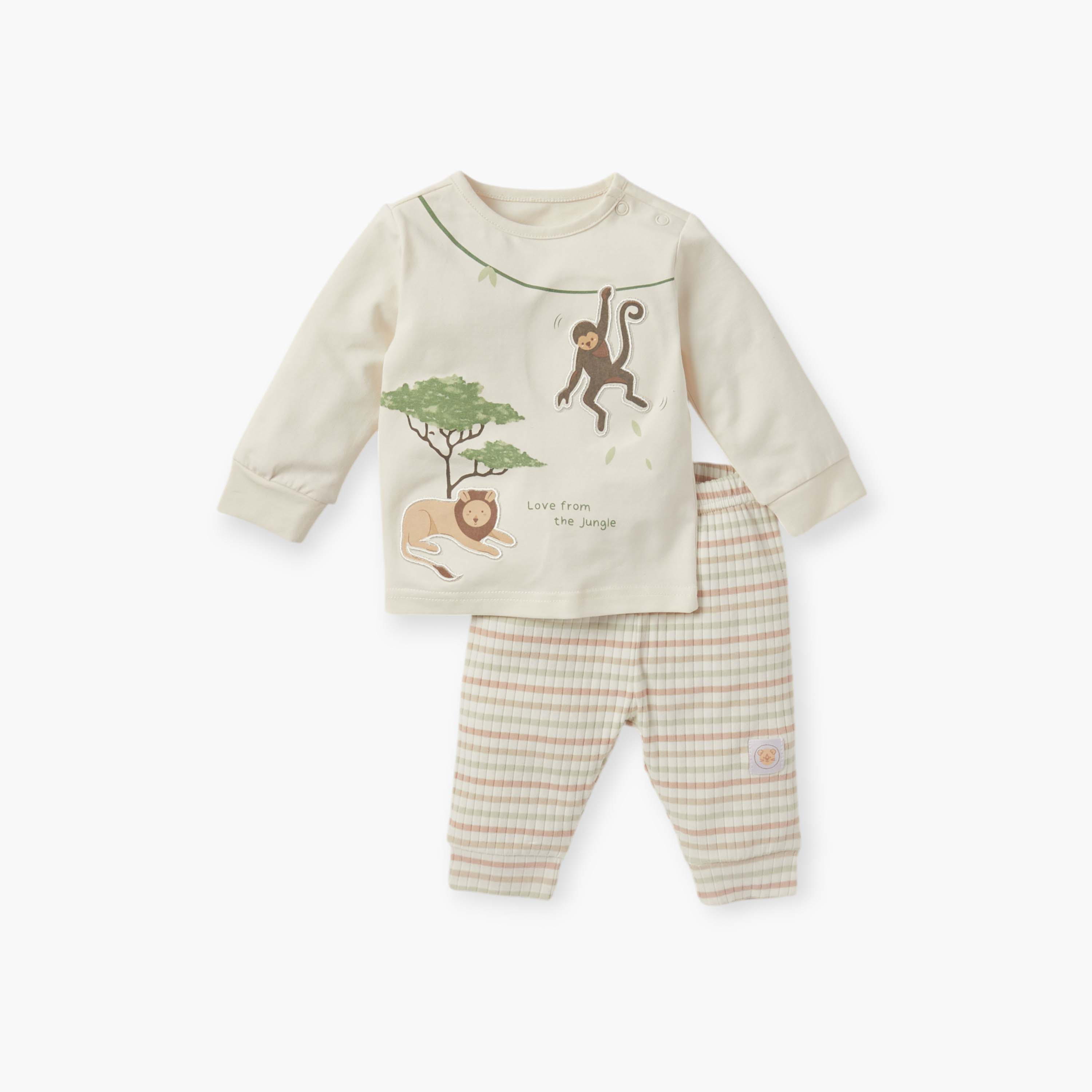 Juniors Safari Applique Detail Long Sleeves T-shirt and Elasticated Pyjama Set-baby-boys-clothing-nightwear-pyjamasets-image-1