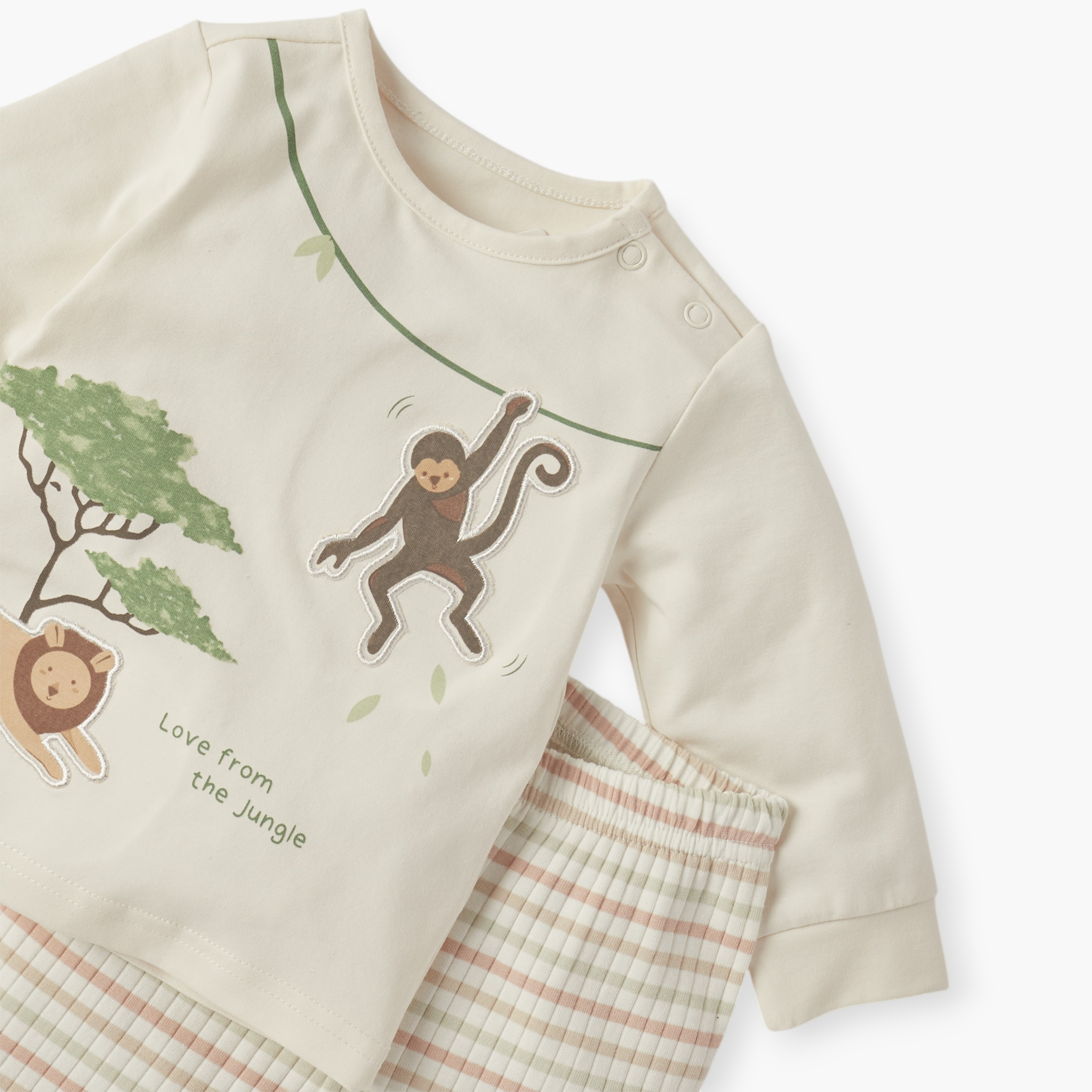 Juniors Safari Applique Detail Long Sleeves T-shirt and Elasticated Pyjama Set-baby-boys-clothing-nightwear-pyjamasets-image-4