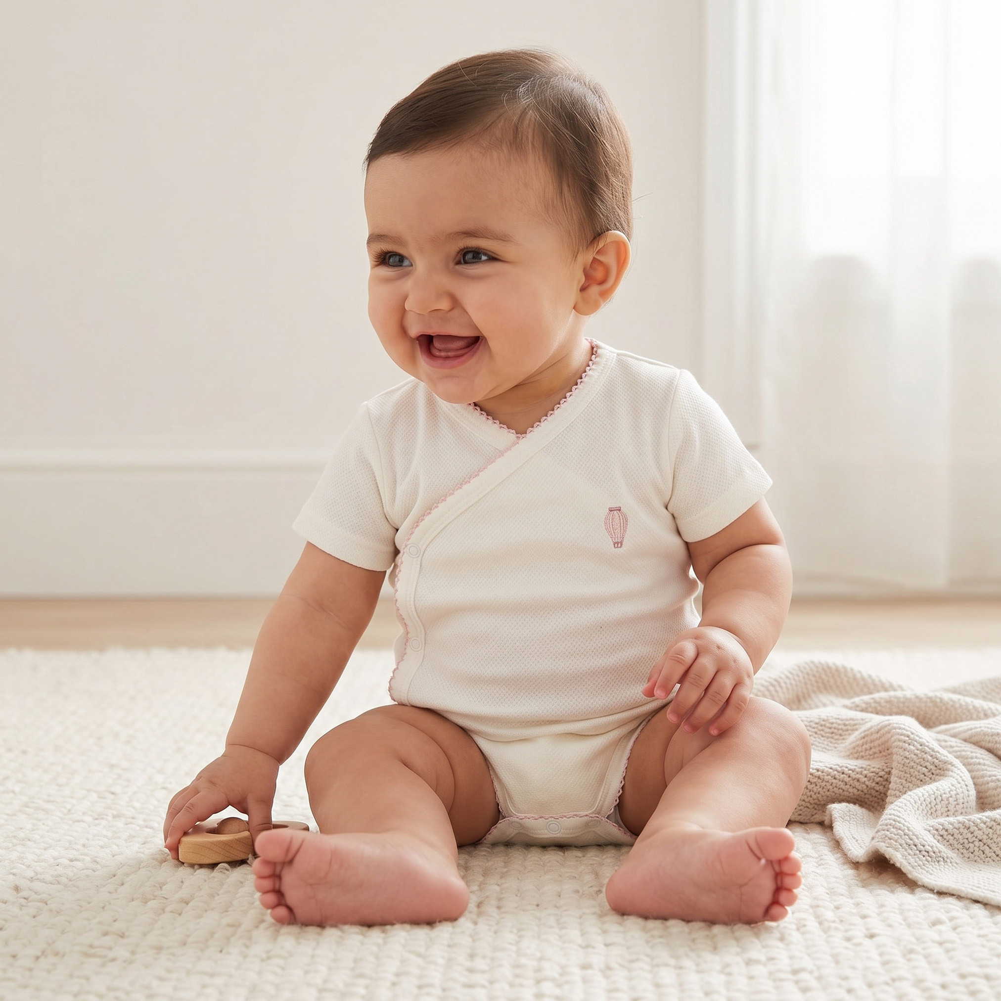Giggles Cotton V-neck Short Sleeves Bodysuit with Textured Pattern-baby-girls-clothing-bodysuits-image-1