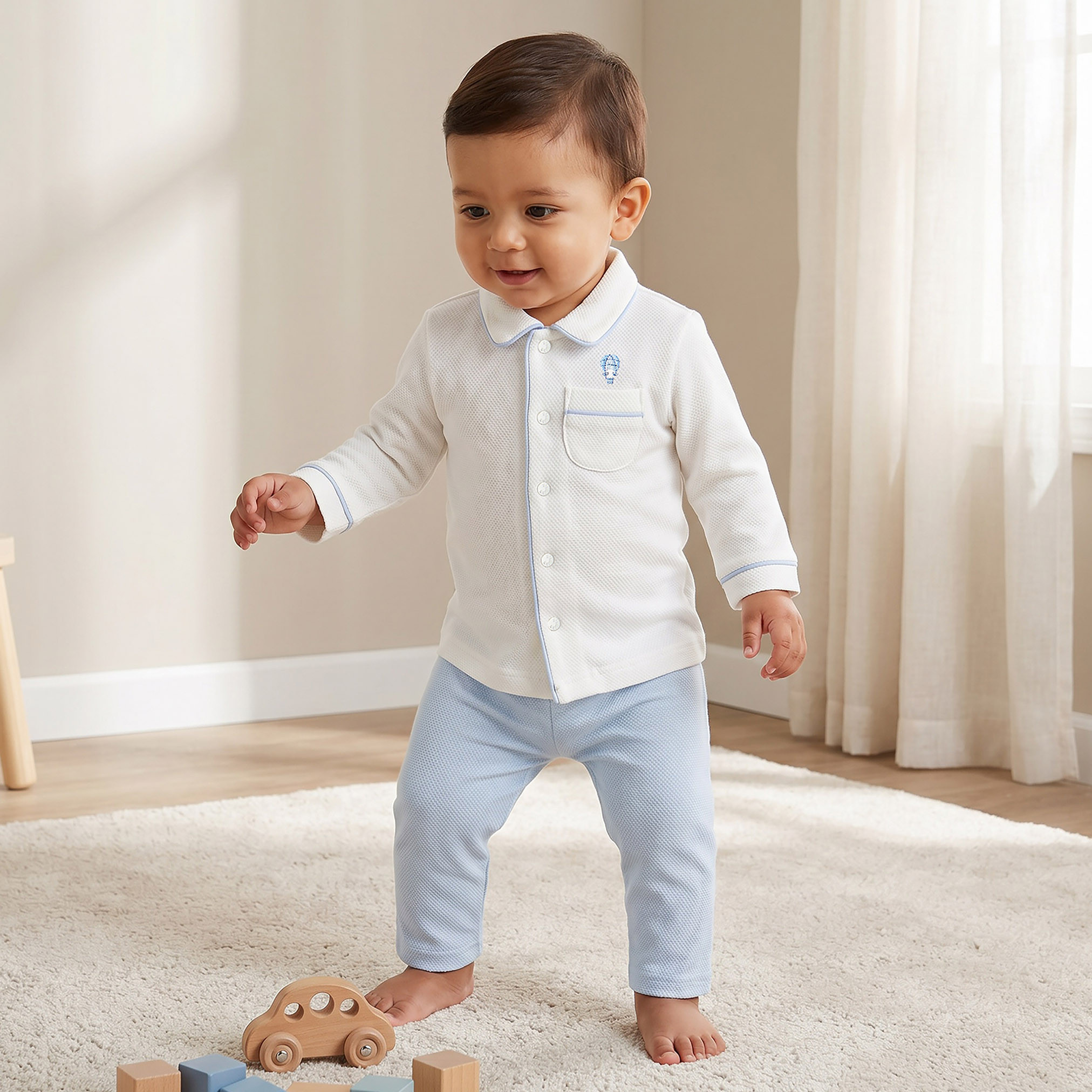 Giggles Cotton Collared Long Sleeves Pyjama Set with Hot Air Balloon Embroidery-baby-boys-clothing-nightwear-pyjamasets-image-1