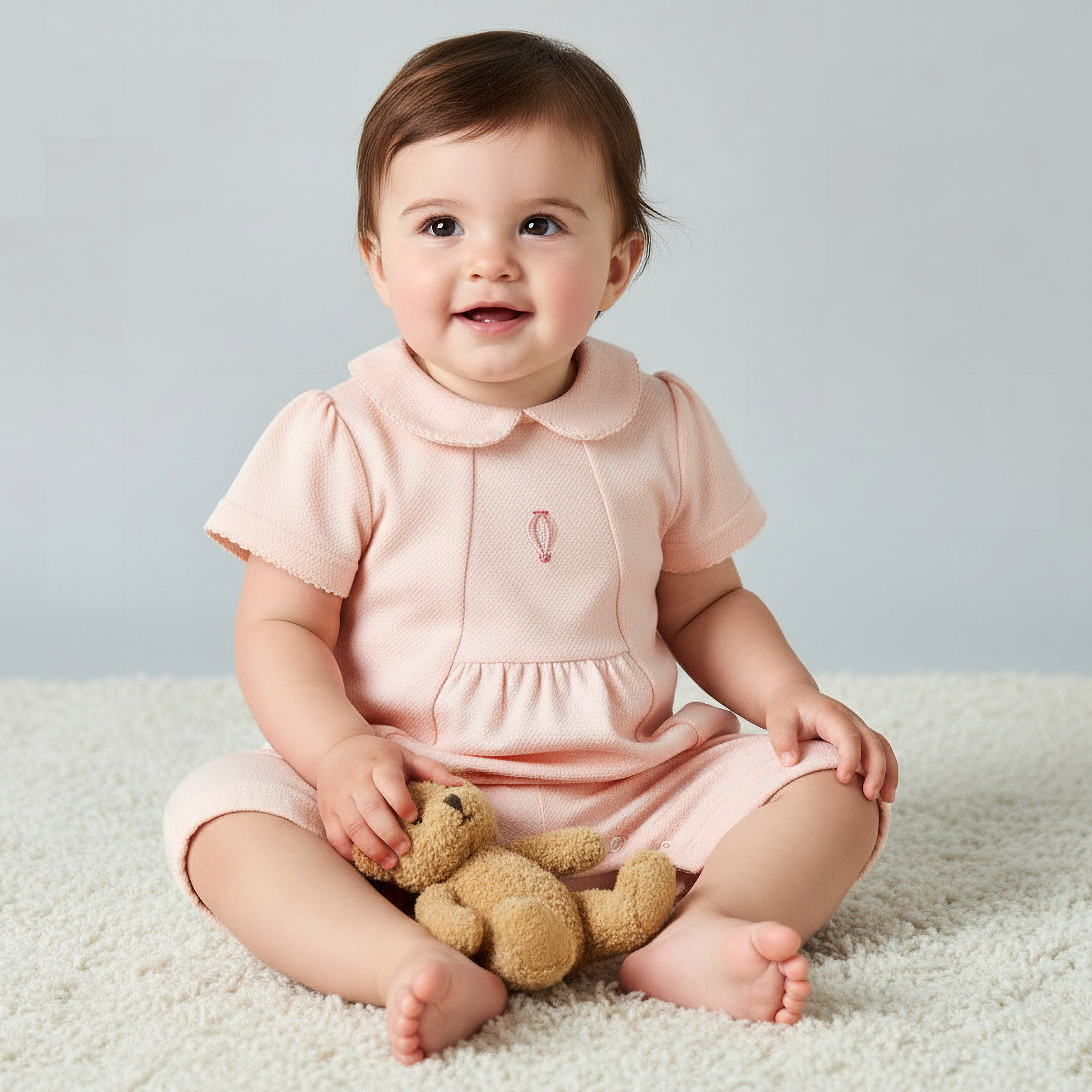 Giggles Collared Short Sleeves Romper with Embroidery-baby-girls-clothing-rompers-image-1