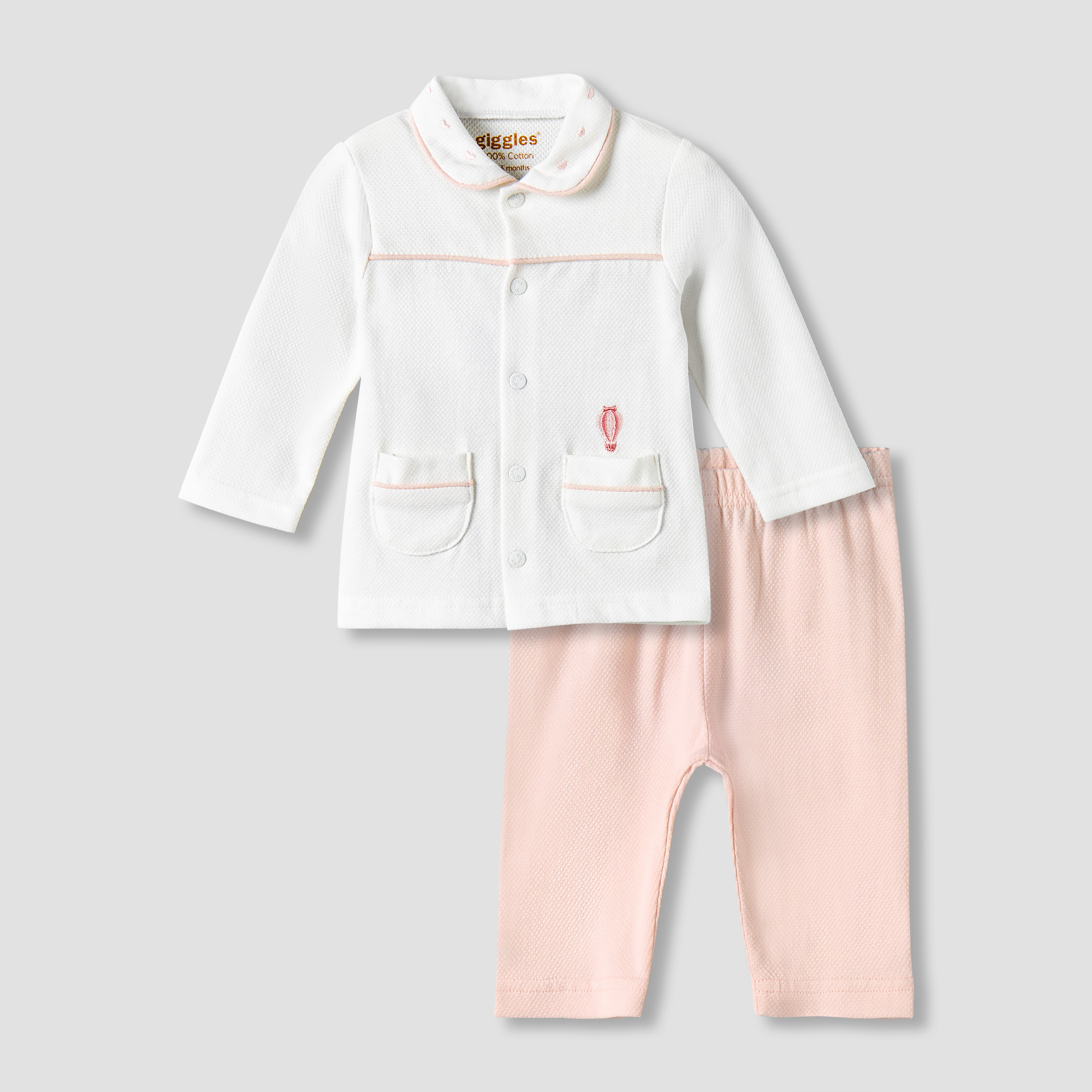Giggles Cotton Peter Pan Collar Long Sleeves Pyjama Set with Hot Air Balloon Embroidery-baby-girls-clothing-nightwear-pyjamasets-image-2