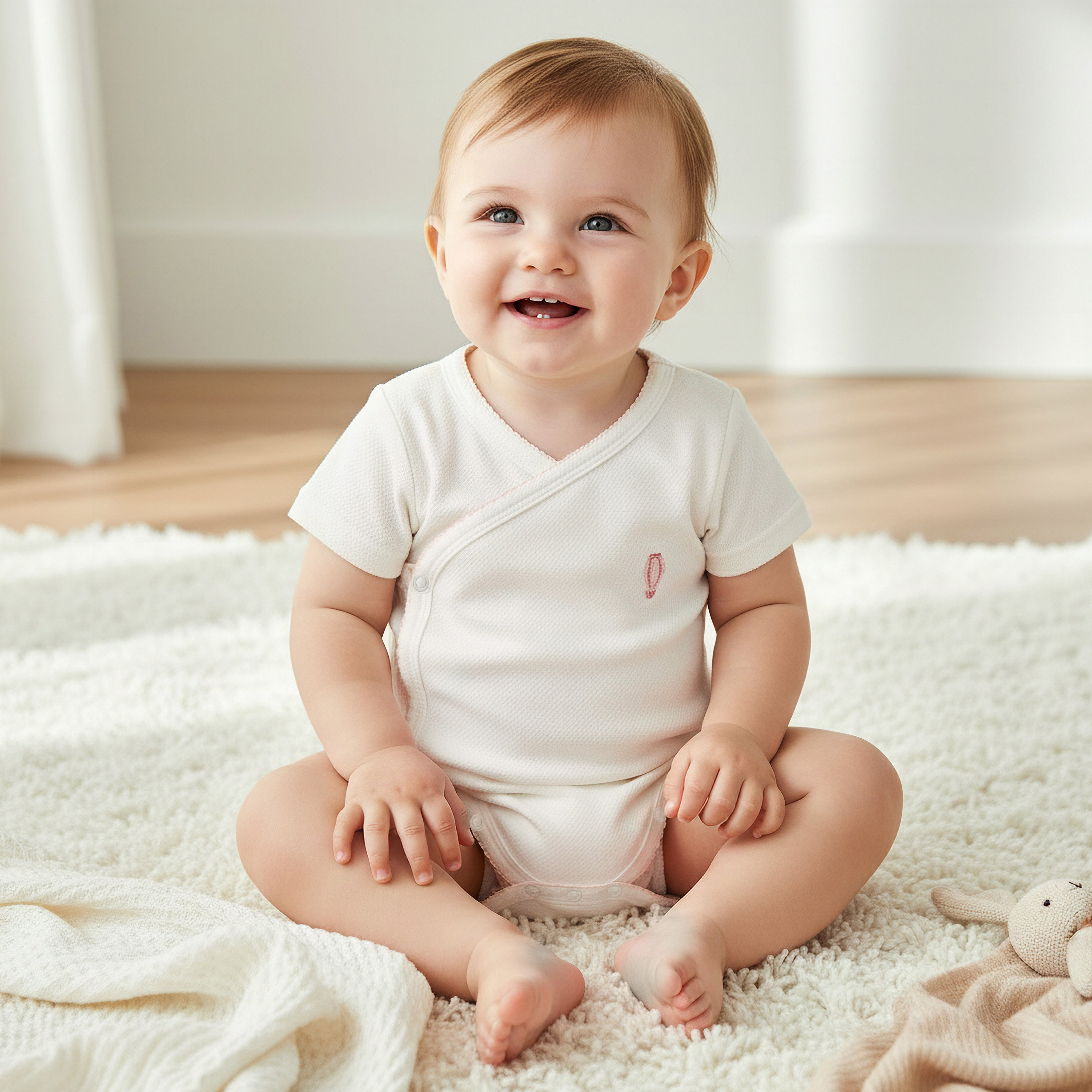 Giggles Cotton V-neck Short Sleeve Bodysuit with Snap Button Closure-baby-girls-clothing-bodysuits-image-1