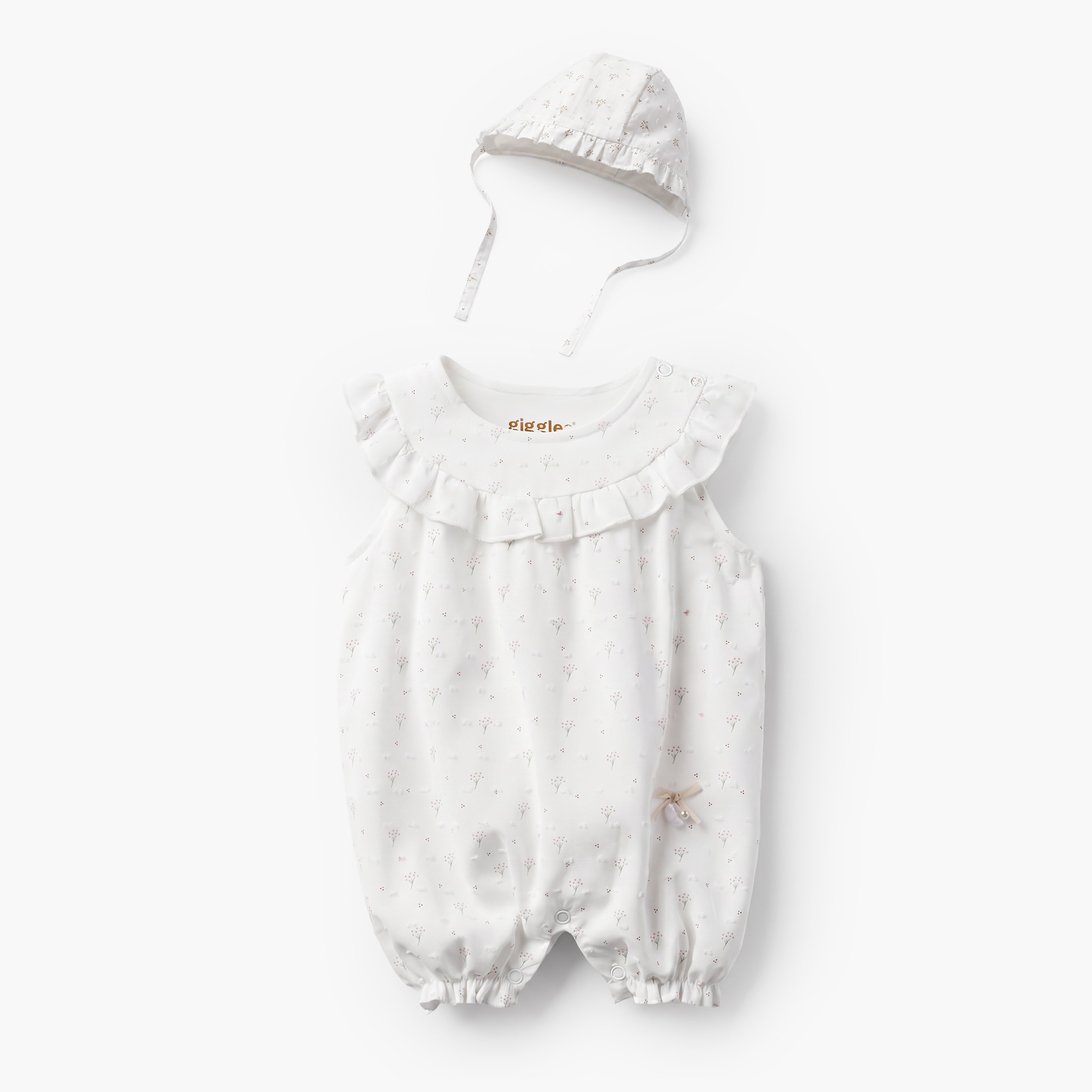 Giggles Round Neck Sleeveless Romper with Cap-baby-girls-clothing-rompers-image-1