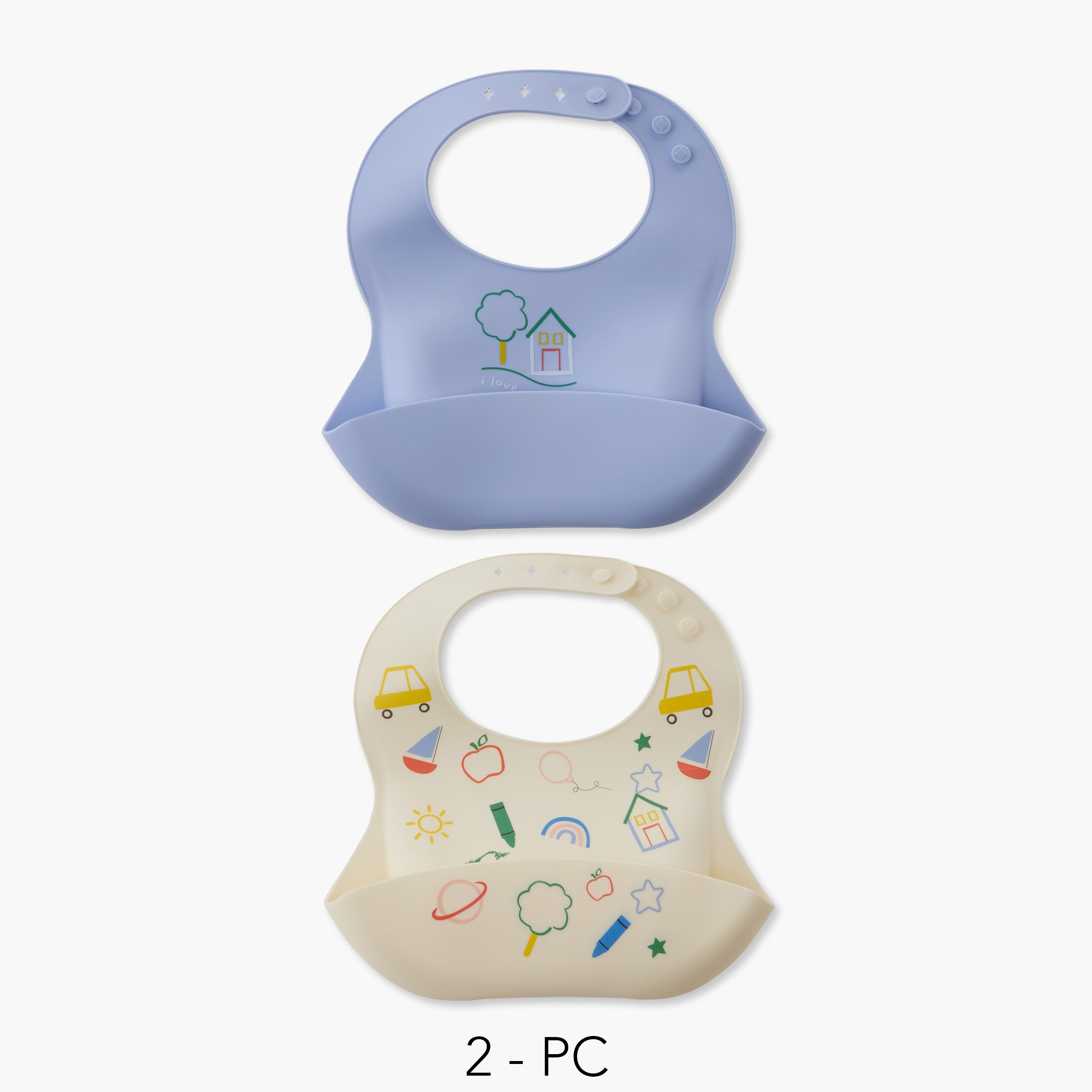 طقم من 2 - مريول أطفال جونيورز مع جيب لالتقاط بقايا الطعام-baby-feeding-bibs-image-1