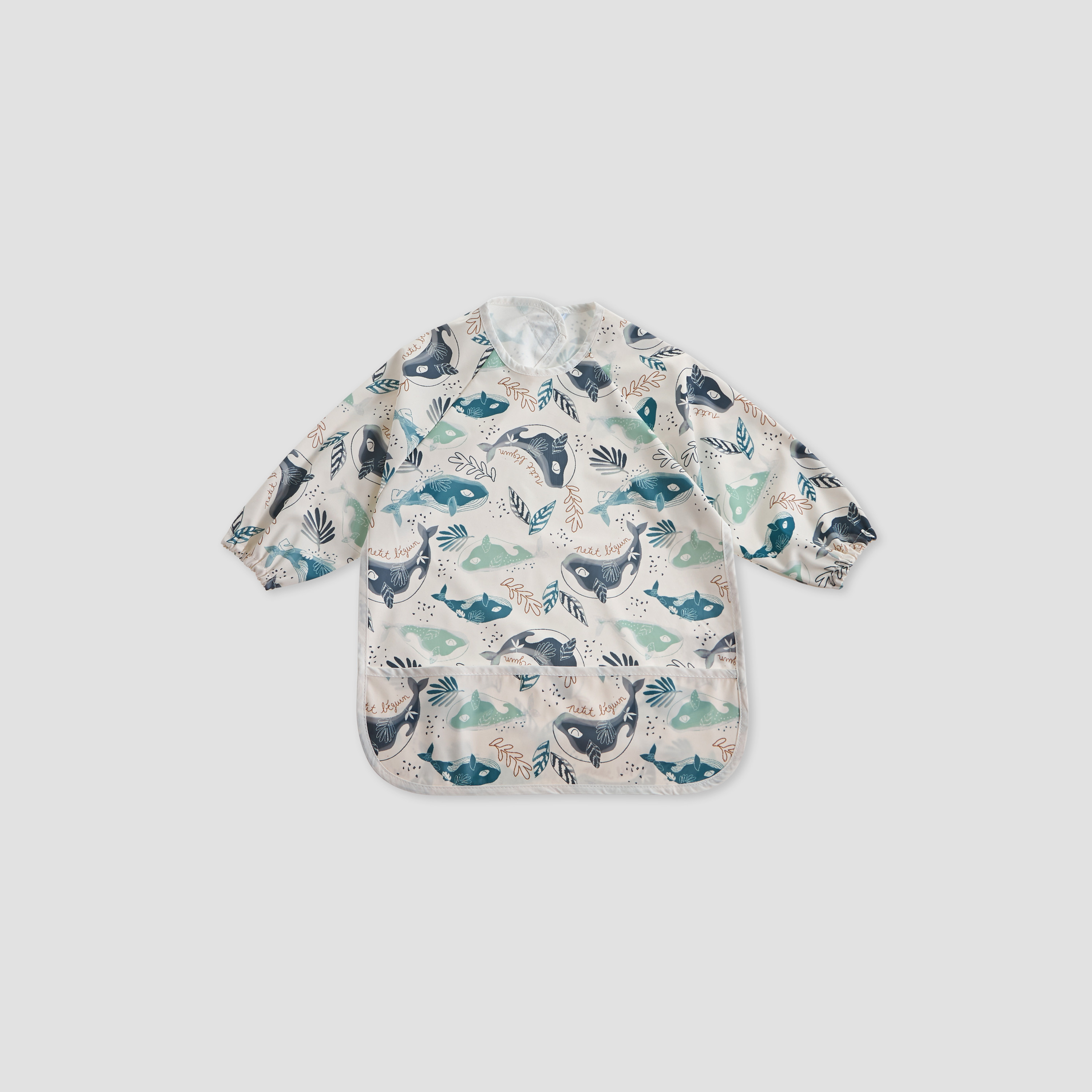 Juniors Whale Print Apron Bib with Long Sleeves-baby-feeding-bibs-image-1