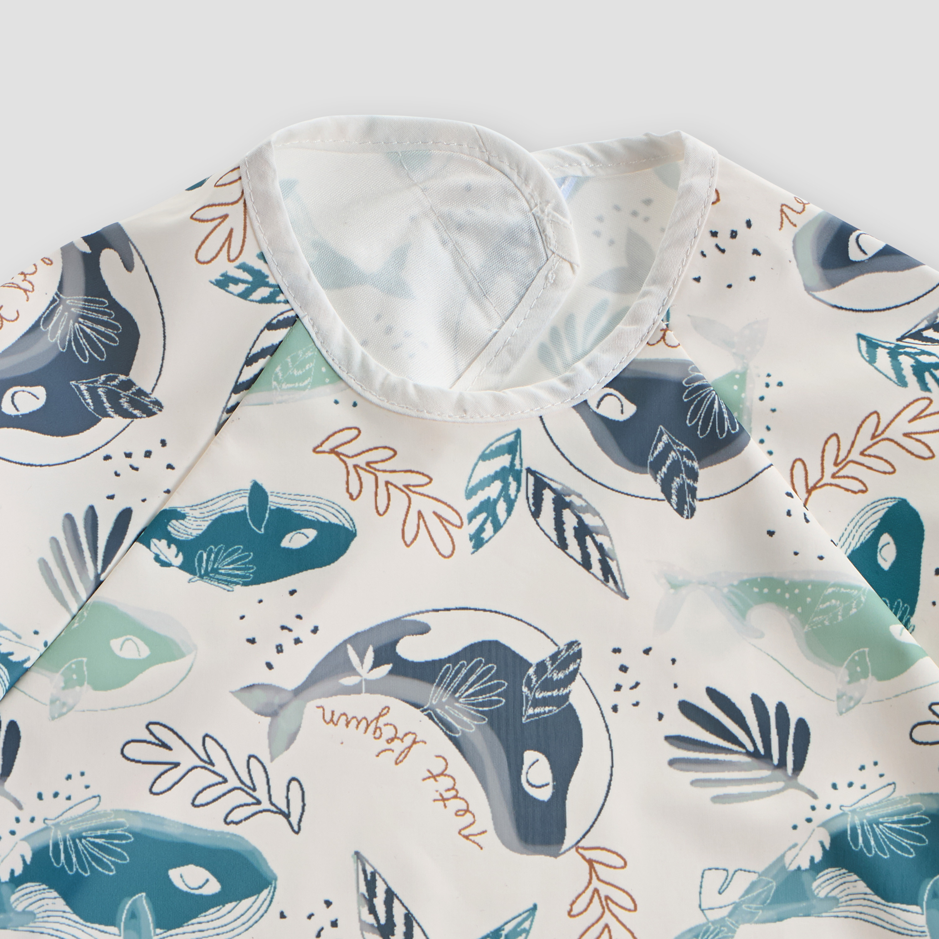 Juniors Whale Print Apron Bib with Long Sleeves-baby-feeding-bibs-image-3