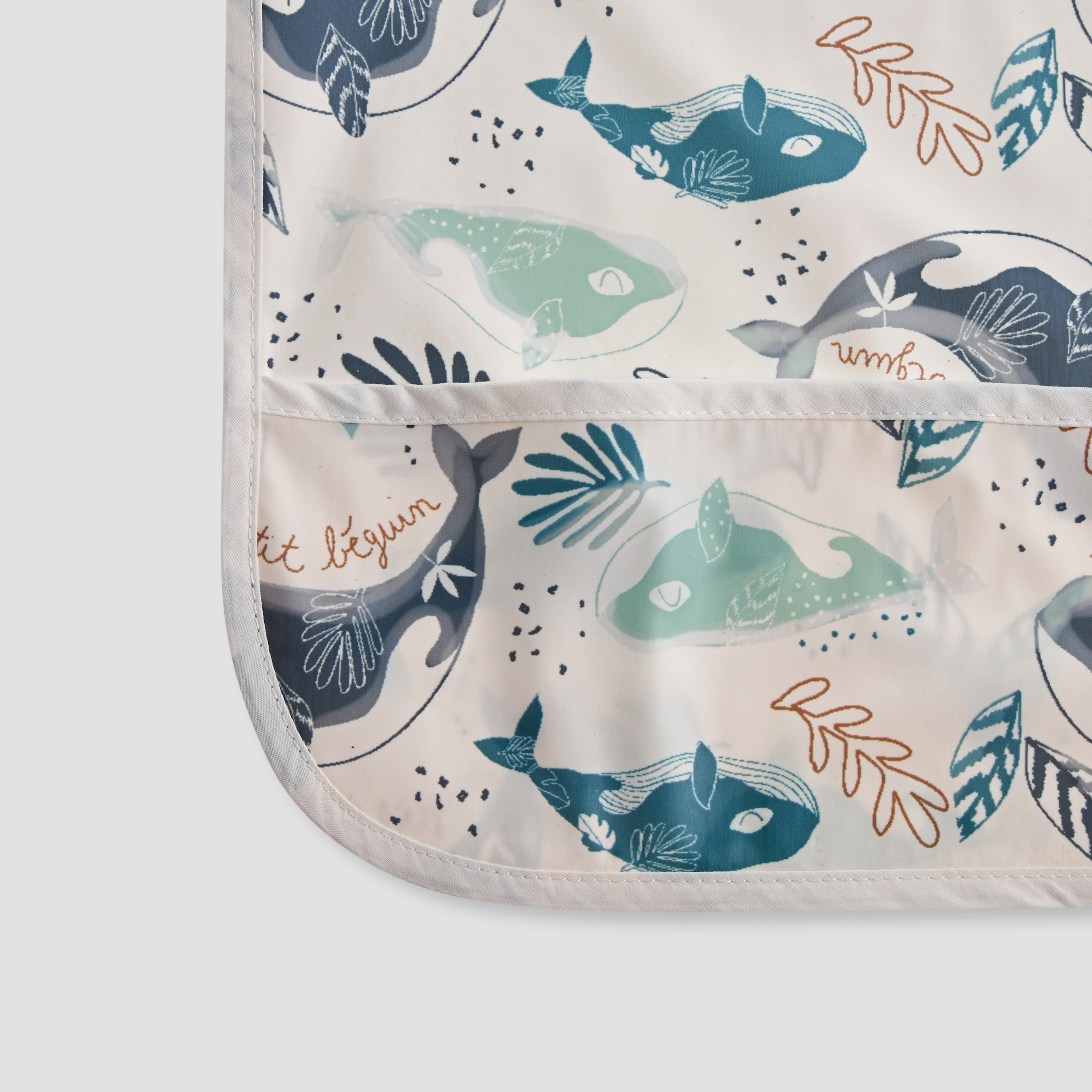 Juniors Whale Print Apron Bib with Long Sleeves-baby-feeding-bibs-image-4