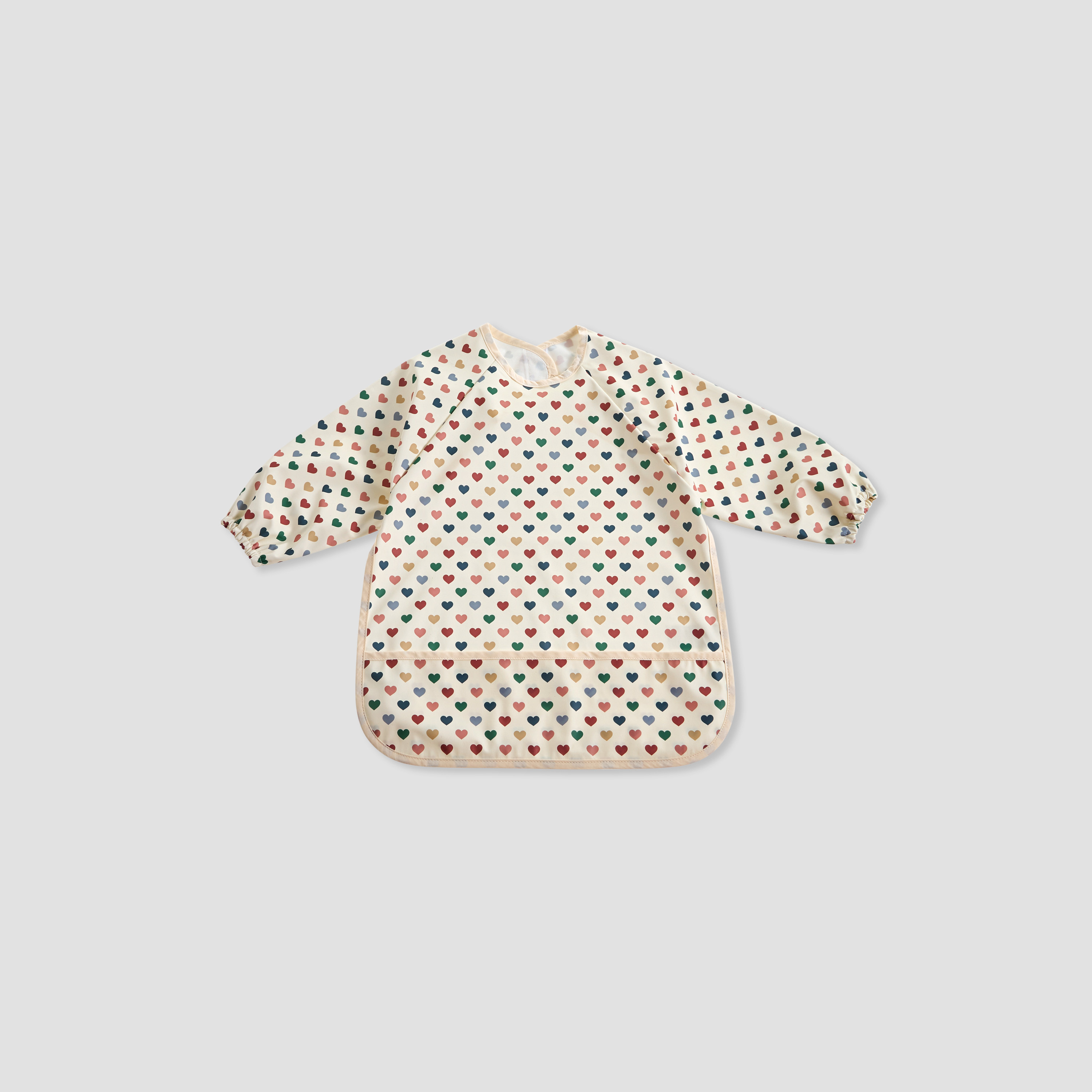 Juniors Heart Print Apron Bib with Long Sleeves-baby-feeding-bibs-image-1