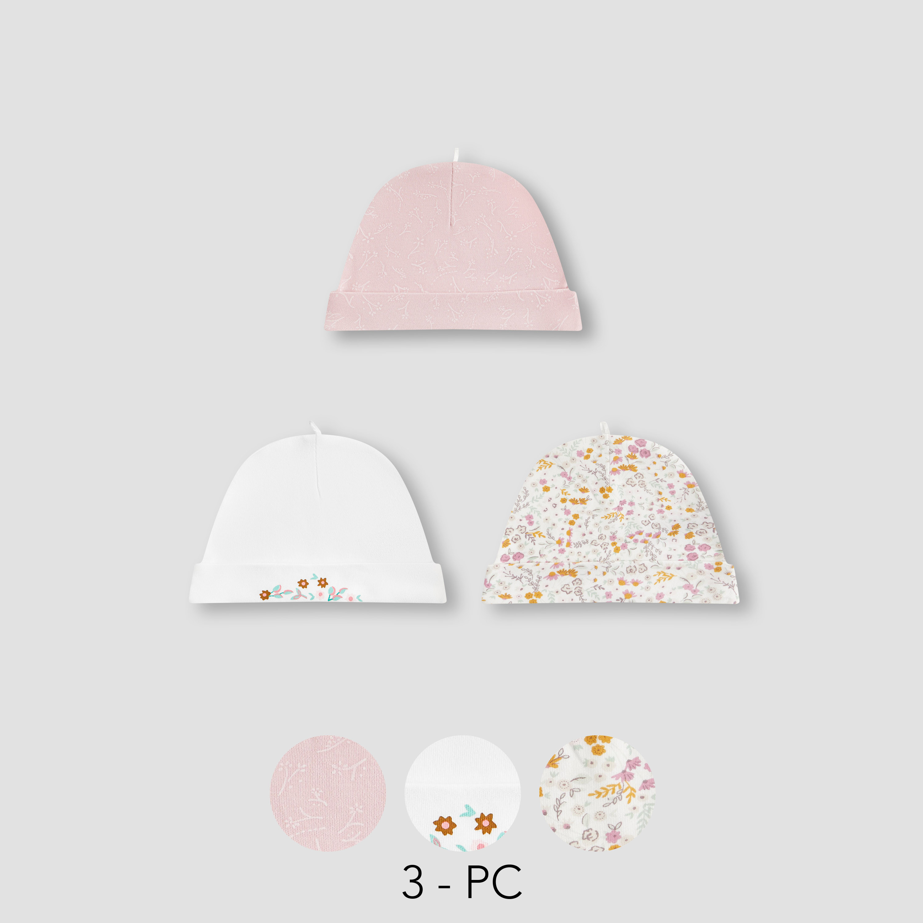 Juniors Girls Cap with Floral Print - Cotton - Set of 3-baby-girls-accessories-caps-image-1